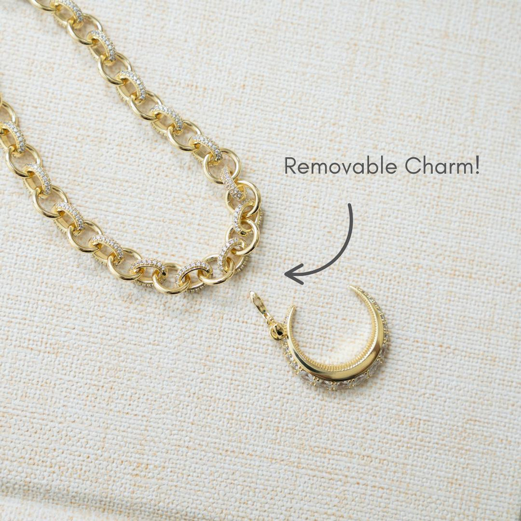Crescent Moon Necklace, Moon Pendant Necklace, Gold Chain Necklace, Celestial Jewelry, Charm Necklace, Statement Necklace, Gift for Her