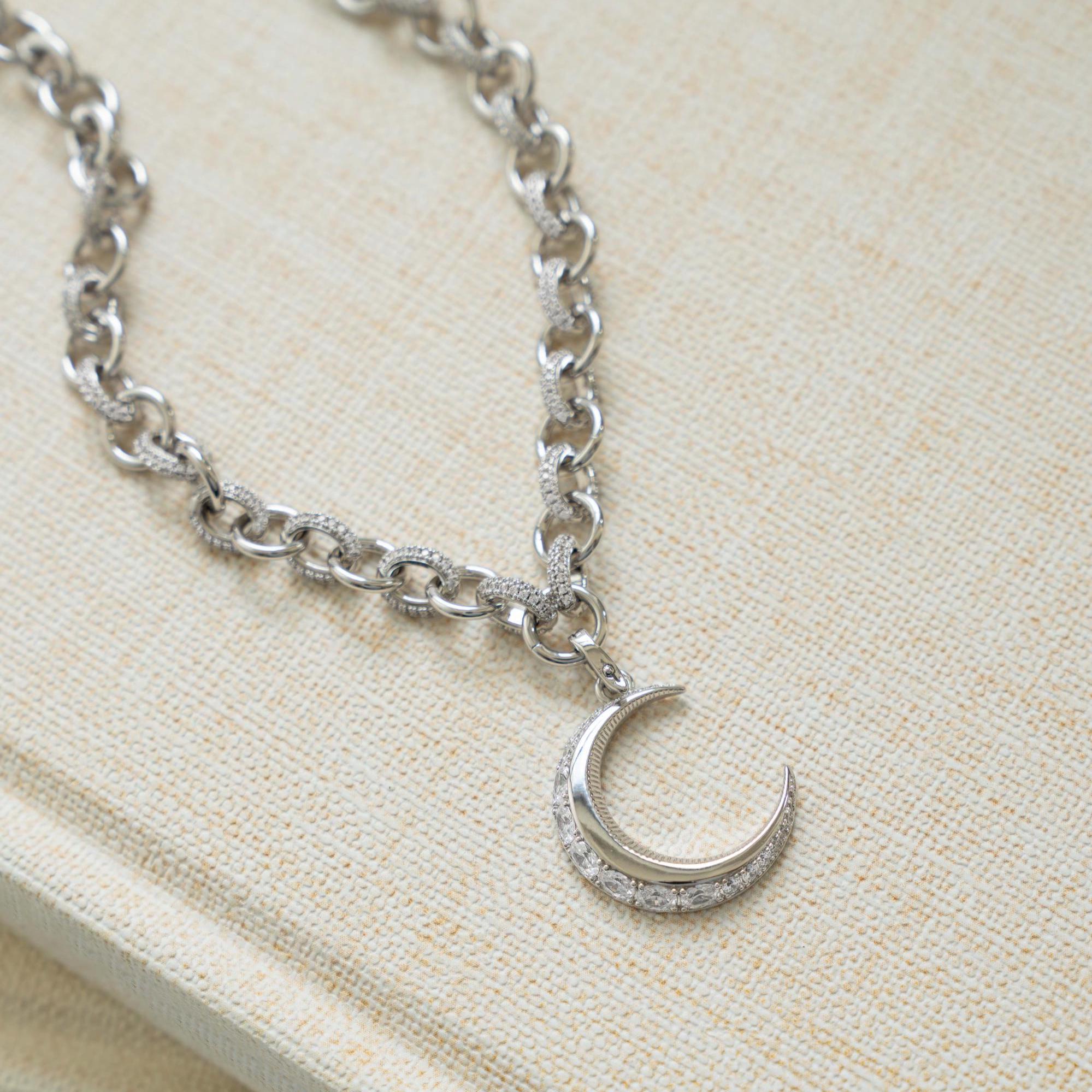 Crescent Moon Necklace, Moon Pendant Necklace, Gold Chain Necklace, Celestial Jewelry, Charm Necklace, Statement Necklace, Gift for Her