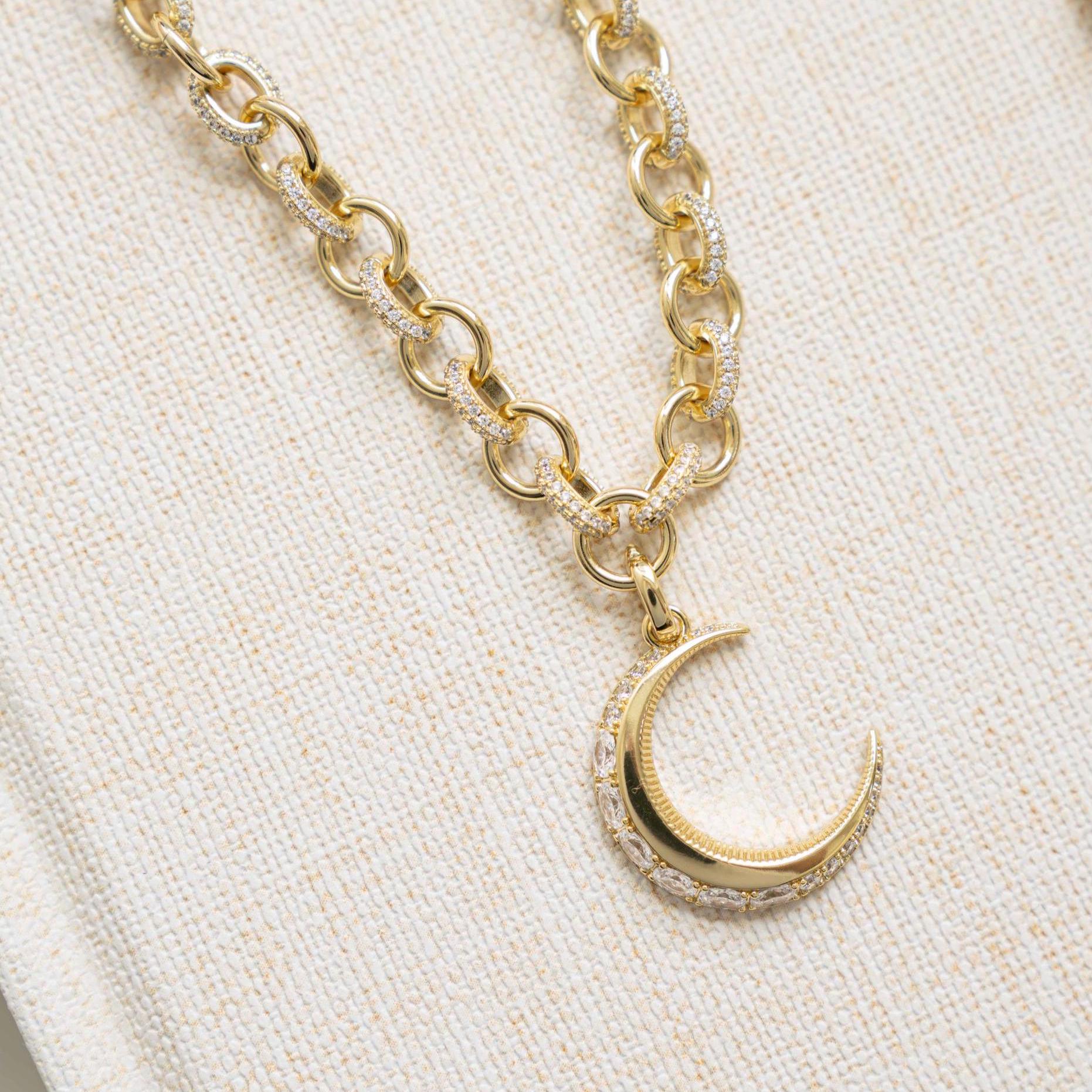 Crescent Moon Necklace, Moon Pendant Necklace, Gold Chain Necklace, Celestial Jewelry, Charm Necklace, Statement Necklace, Gift for Her