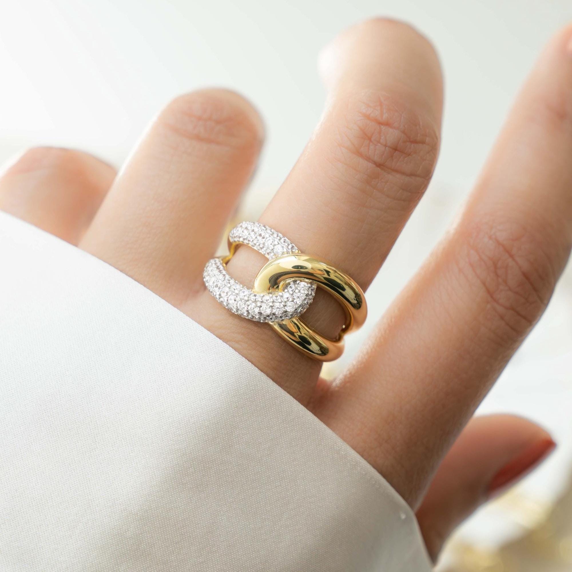 Mixed Metal Ring, Interlocking Ring, Statement Ring, Stackable Ring, Trendy Ring, Unique Ring, Chunky Ring Sterling Silver Ring Gift For Her
