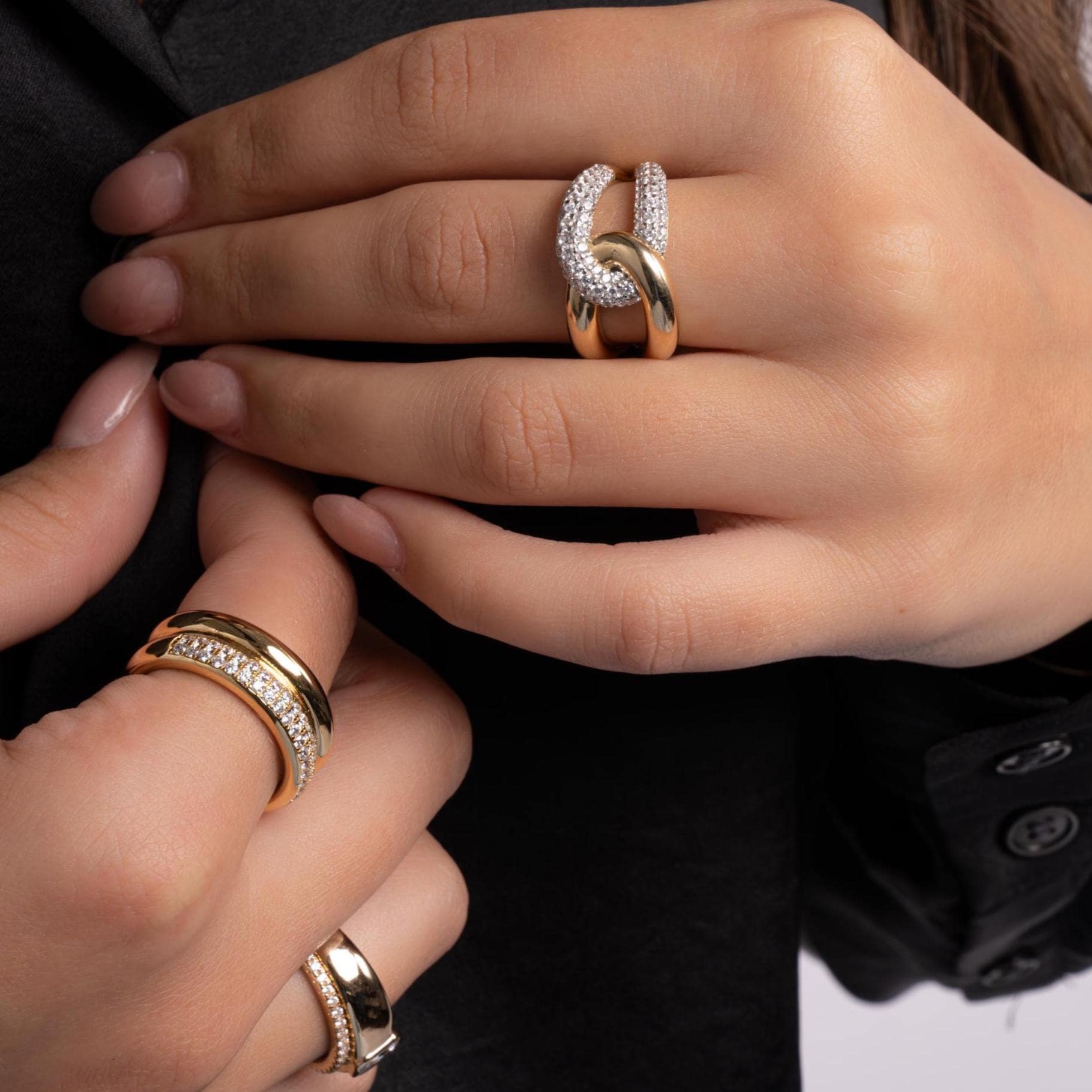 Mixed Metal Ring, Interlocking Ring, Statement Ring, Stackable Ring, Trendy Ring, Unique Ring, Chunky Ring Sterling Silver Ring Gift For Her