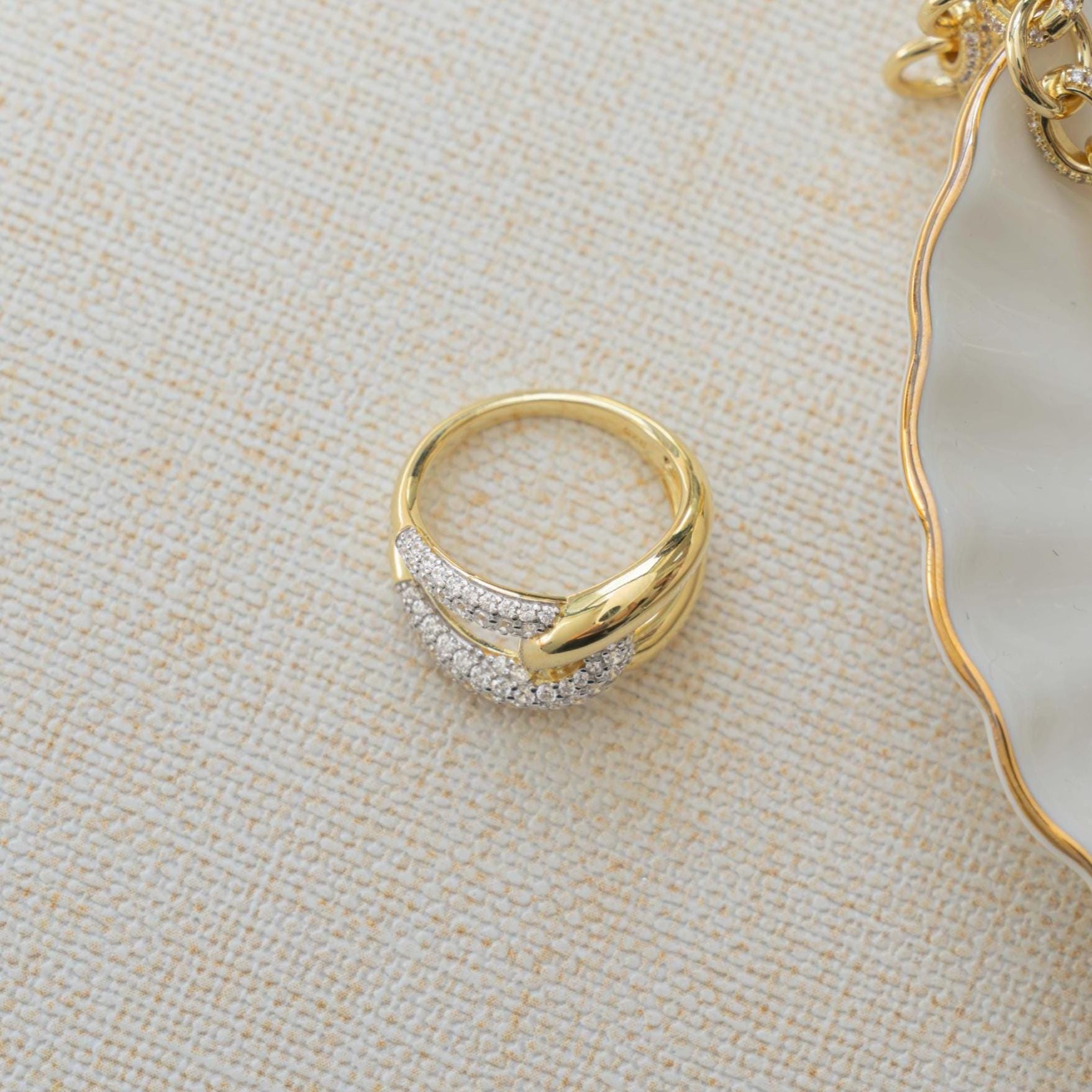 Mixed Metal Ring, Interlocking Ring, Statement Ring, Stackable Ring, Trendy Ring, Unique Ring, Chunky Ring Sterling Silver Ring Gift For Her