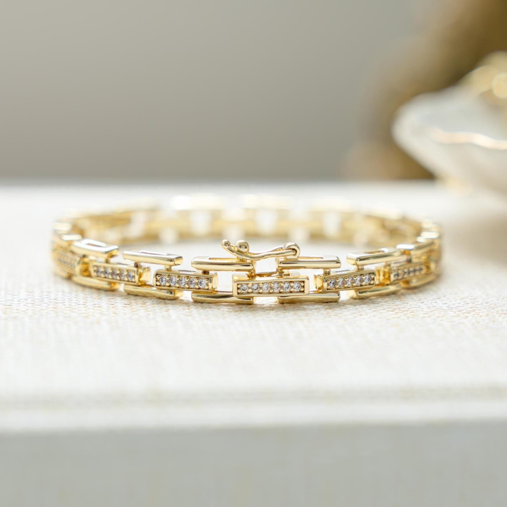 Chain Link Bracelet, Chain Bracelet, Watch Bracelet, Vintage Bracelet, Chunky Bracelet, Diamond Bracelet, Gold Bracelet, Gift For Her