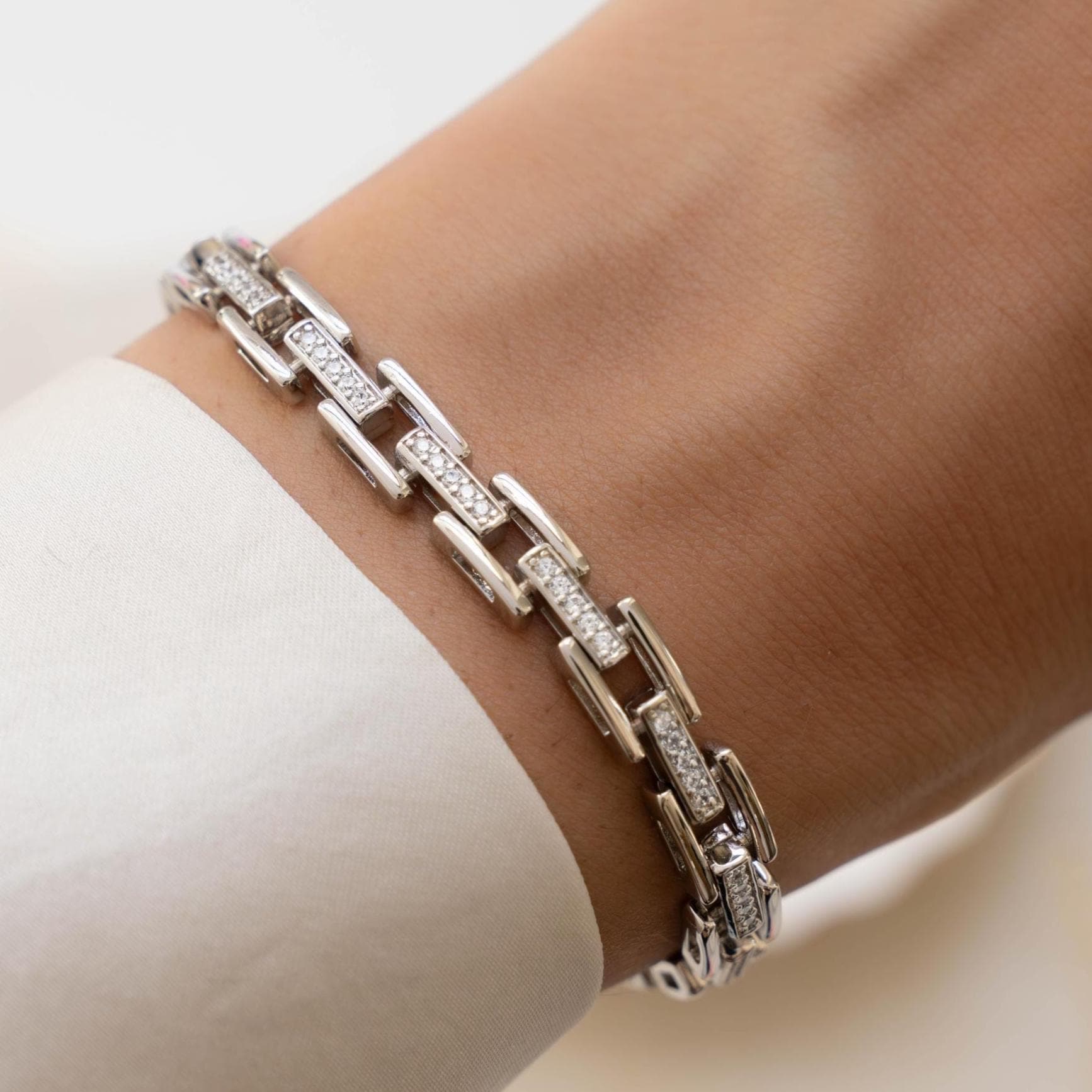 Chain Link Bracelet, Chain Bracelet, Watch Bracelet, Vintage Bracelet, Chunky Bracelet, Diamond Bracelet, Gold Bracelet, Gift For Her