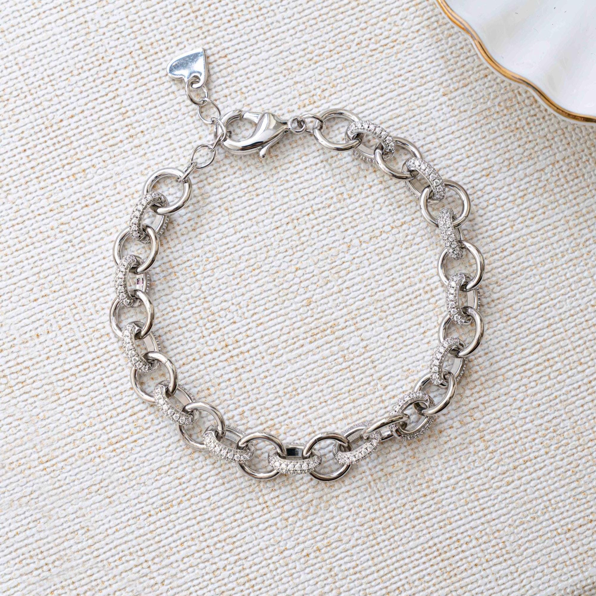 Pavé Chain Link Bracelet, Chain Link Bracelet, Link Bracelet, Chunky Bracelet, Statement Bracelet, Diamond Bracelet, Vintage Bracelet, Gift