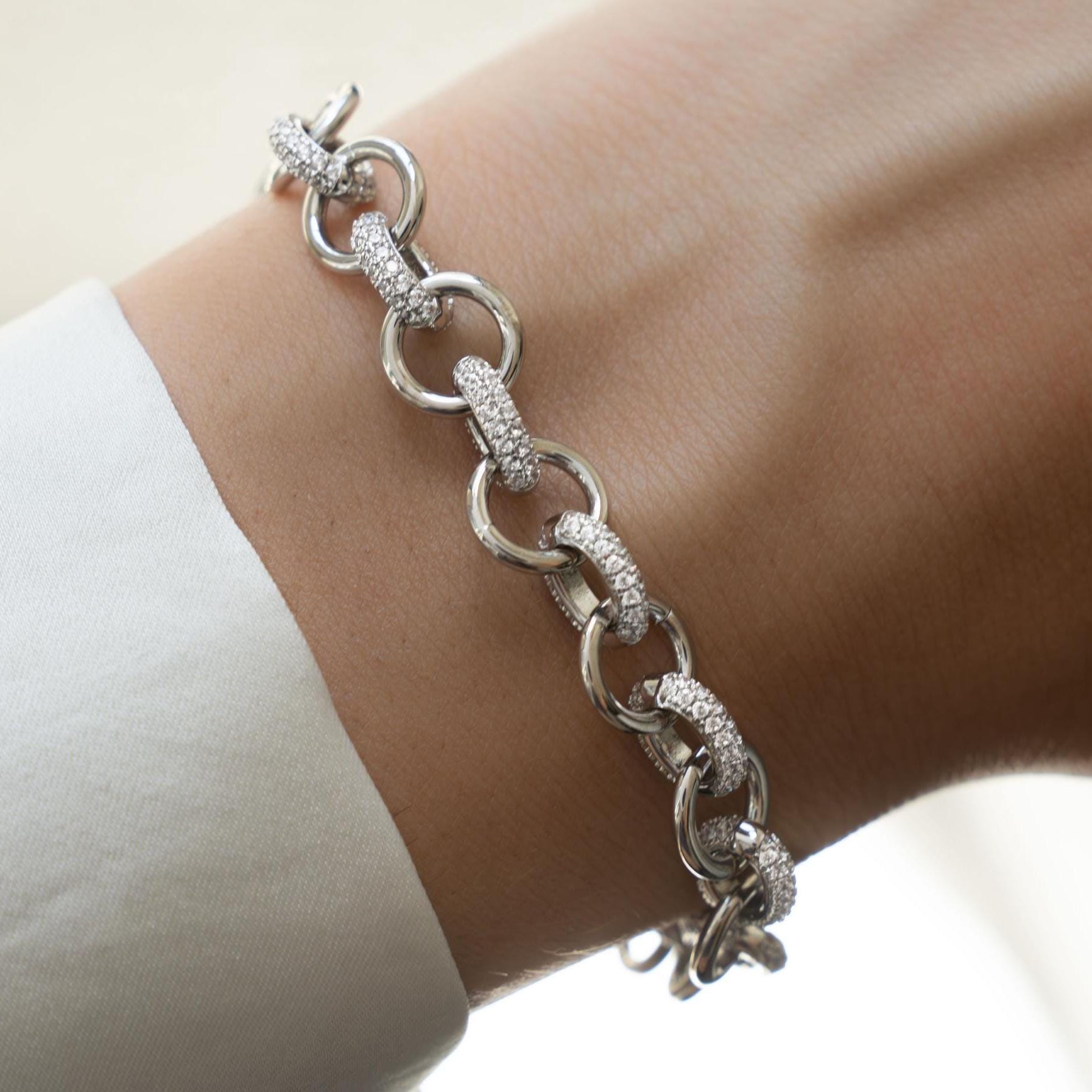Pavé Chain Link Bracelet, Chain Link Bracelet, Link Bracelet, Chunky Bracelet, Statement Bracelet, Diamond Bracelet, Vintage Bracelet, Gift