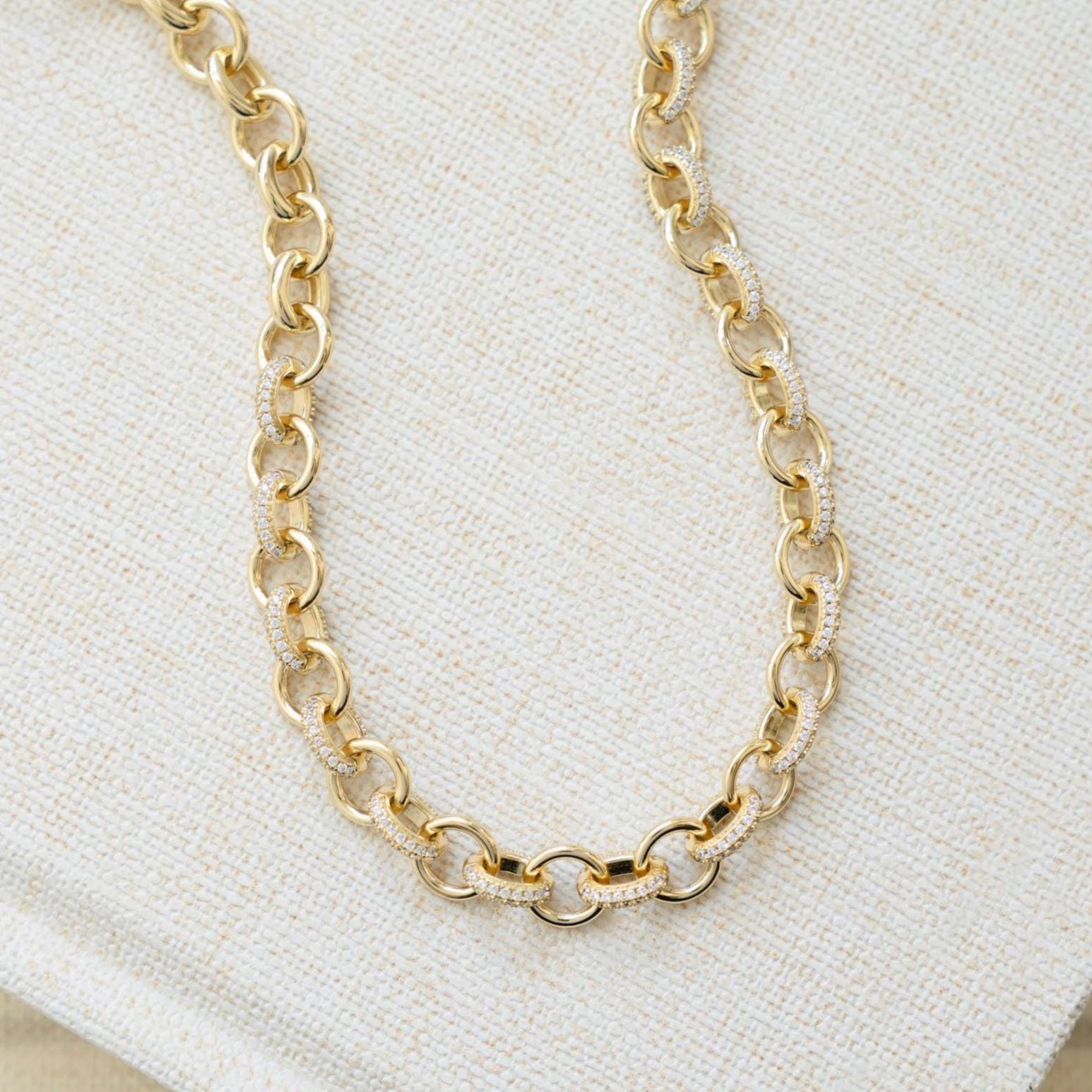 Pavé Chain Necklace, Statement Necklace, Diamond Necklace, Vintage Necklace, Chunky Necklace, Gift for Her, Gold Necklace, Layering Necklace