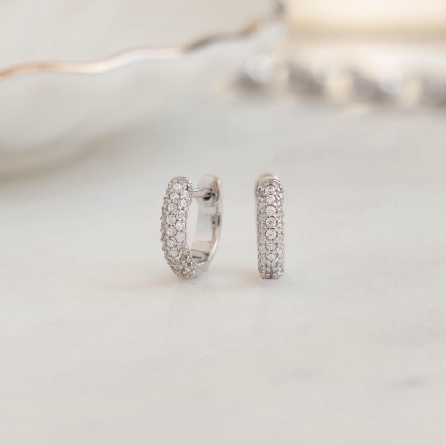 Small Hoop Earrings, Huggie Hoop Earrings, Minimalist Earrings, Diamond Earrings, Tiny CZ Hoop Earrings, Cartilage Earrings, Gift for Her