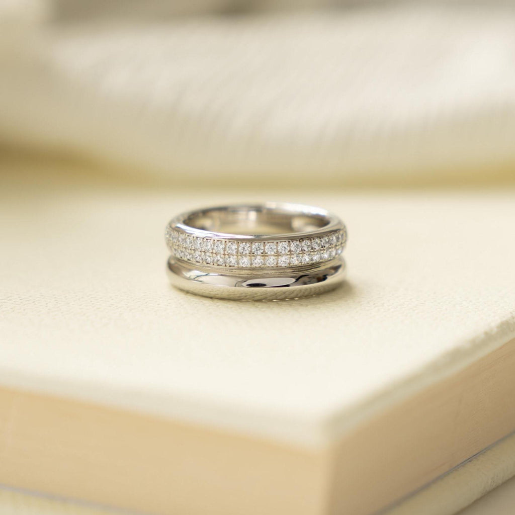 Double Band Ring, Chunky Ring, Cubic Zirconia Ring, Statement Jewelry, Diamond Band, Sterling Silver Ring, Thick Gold Ring, Gift For Her