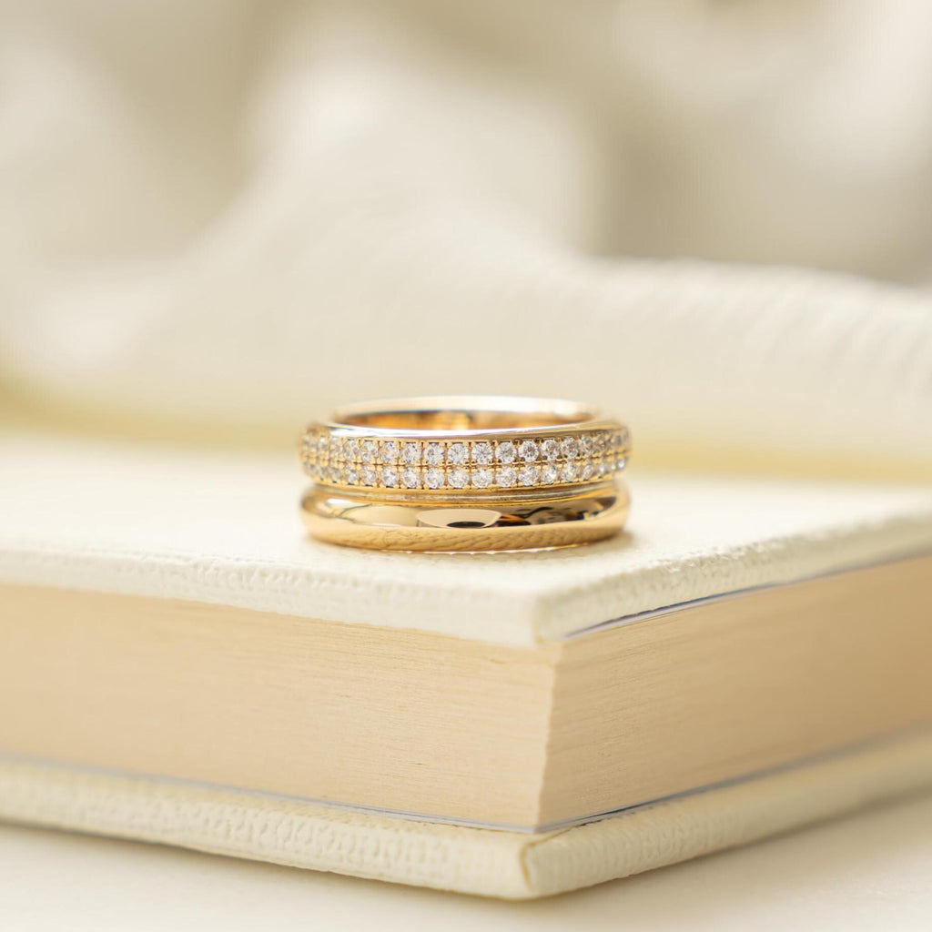 Double Band Ring, Chunky Ring, Cubic Zirconia Ring, Statement Jewelry, Diamond Band, Sterling Silver Ring, Thick Gold Ring, Gift For Her