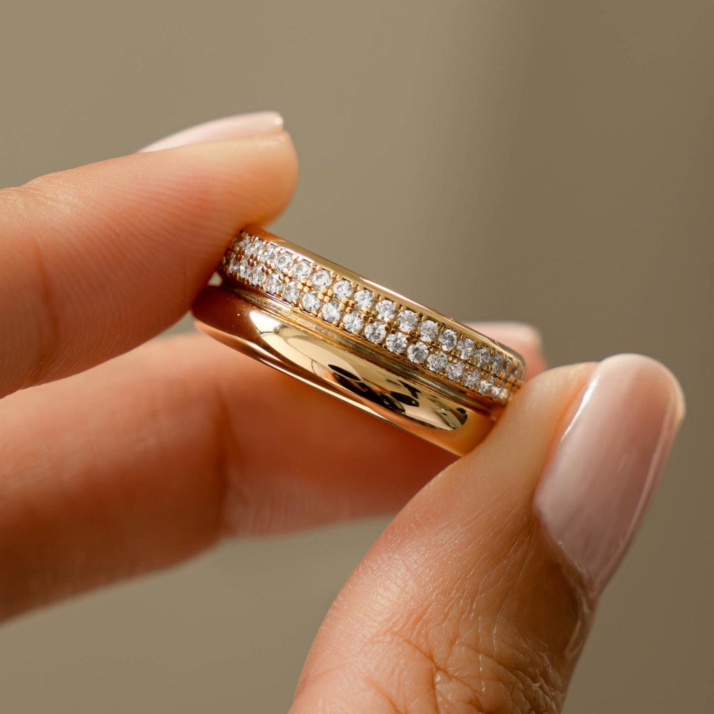 Double Band Ring, Chunky Ring, Cubic Zirconia Ring, Statement Jewelry, Diamond Band, Sterling Silver Ring, Thick Gold Ring, Gift For Her