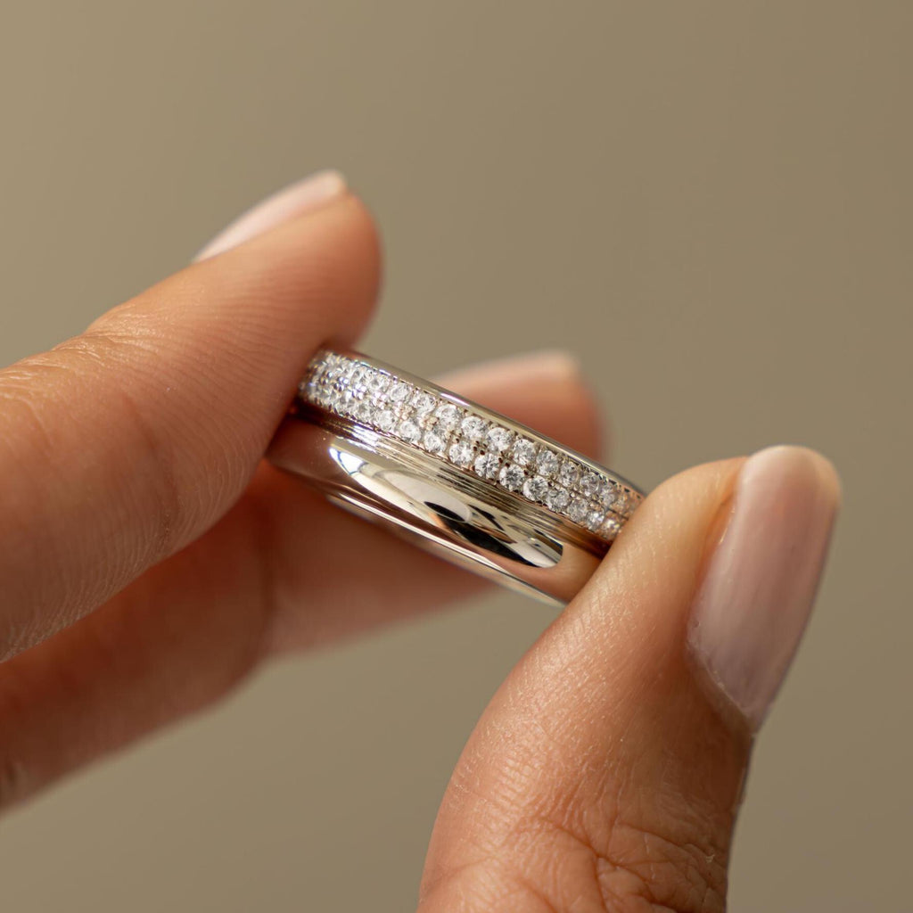 Double Band Ring, Chunky Ring, Cubic Zirconia Ring, Statement Jewelry, Diamond Band, Sterling Silver Ring, Thick Gold Ring, Gift For Her