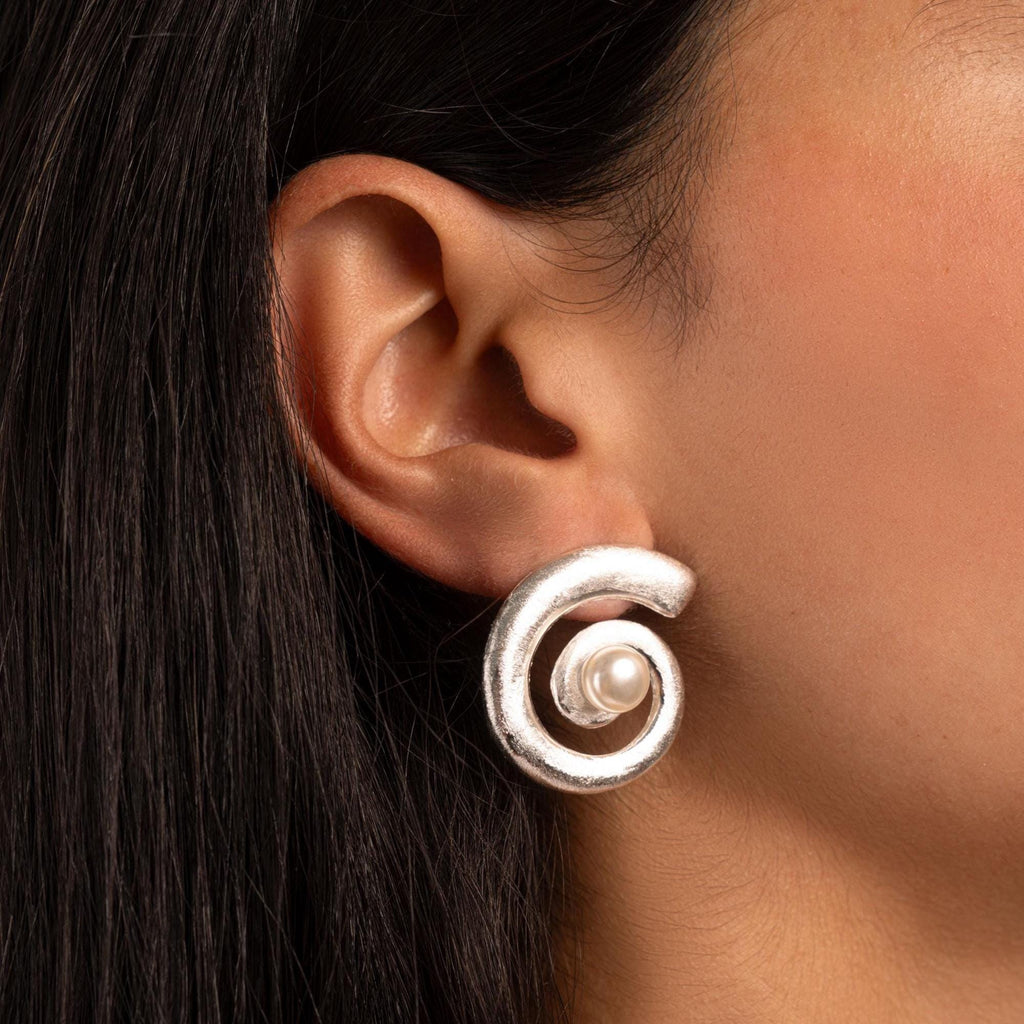 Drop Earring, Statement Earring, Pearl Earrings, Spiral Earrings, Gold and Pearl Earrings, Boho Earring, Big Pearl Earrings, Gift For Her
