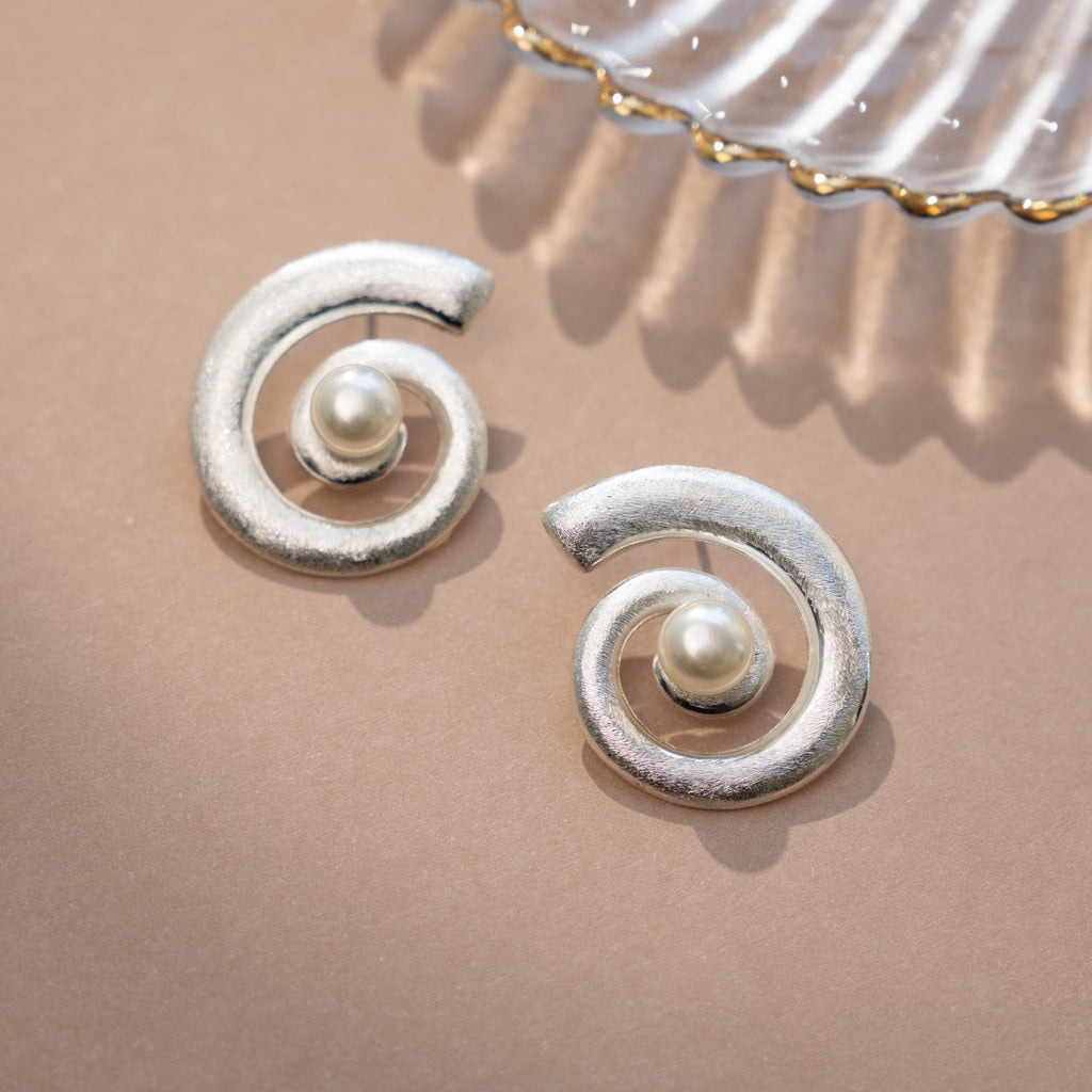 Drop Earring, Statement Earring, Pearl Earrings, Spiral Earrings, Gold and Pearl Earrings, Boho Earring, Big Pearl Earrings, Gift For Her