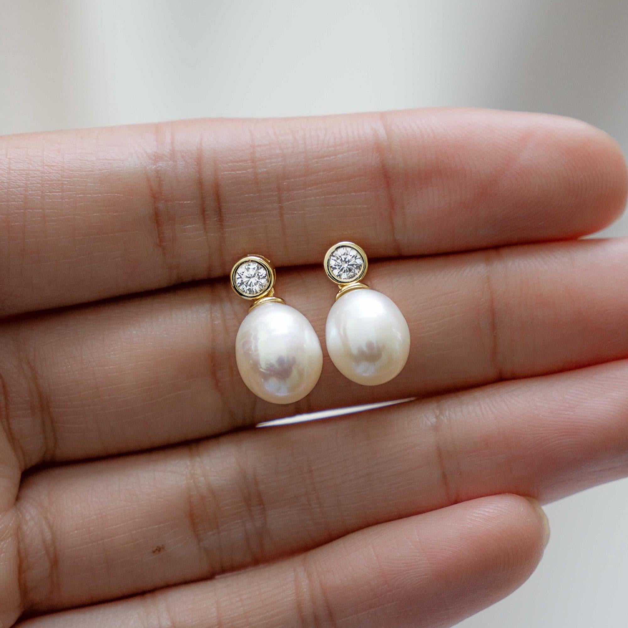 Pearl Earrings, Dangle Earrings, Diamond Stud Earrings, Pearl Jewelry, Drop Earring, Organic Earrings, Bridesmaid Gift, Gift for Her