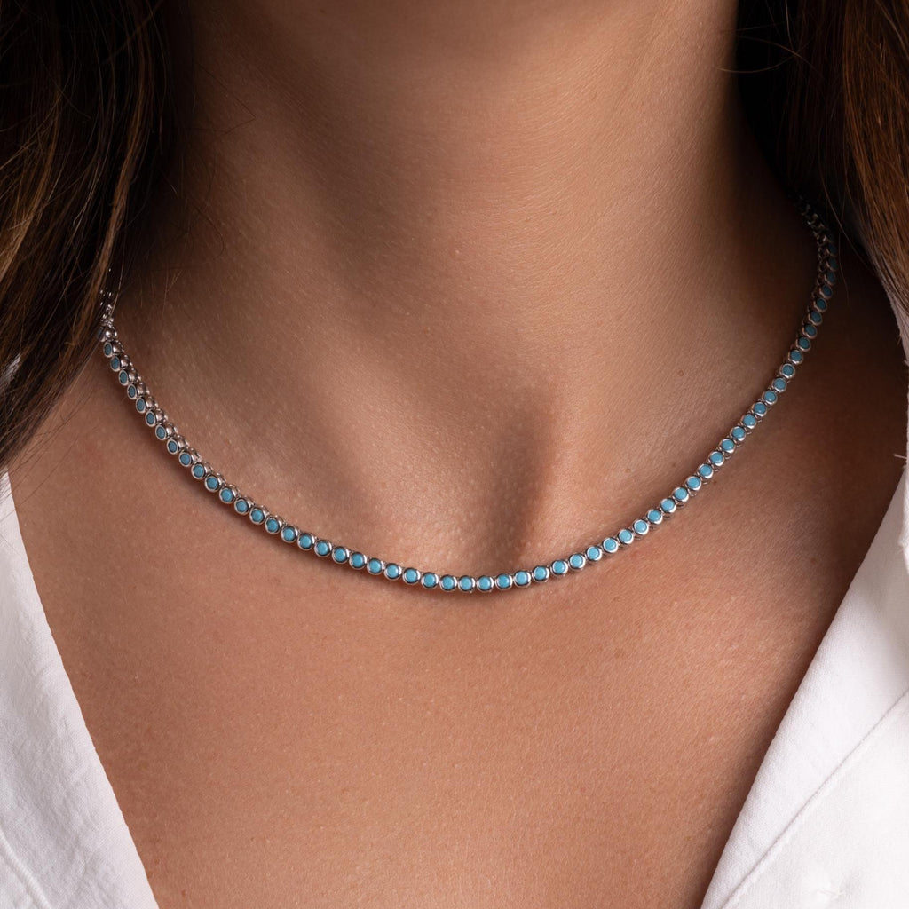 Turquoise Necklace, Tennis Necklace, Layering Necklace, Turquoise Jewelry, Dainty Jewelry, Summer Jewelry, Bridesmaid Gift, Gift for Her