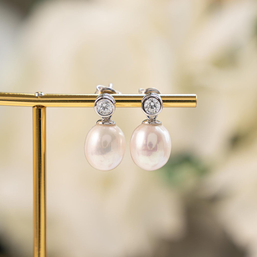 Pearl Earrings, Dangle Earrings, Diamond Stud Earrings, Pearl Jewelry, Drop Earring, Organic Earrings, Bridesmaid Gift, Gift for Her