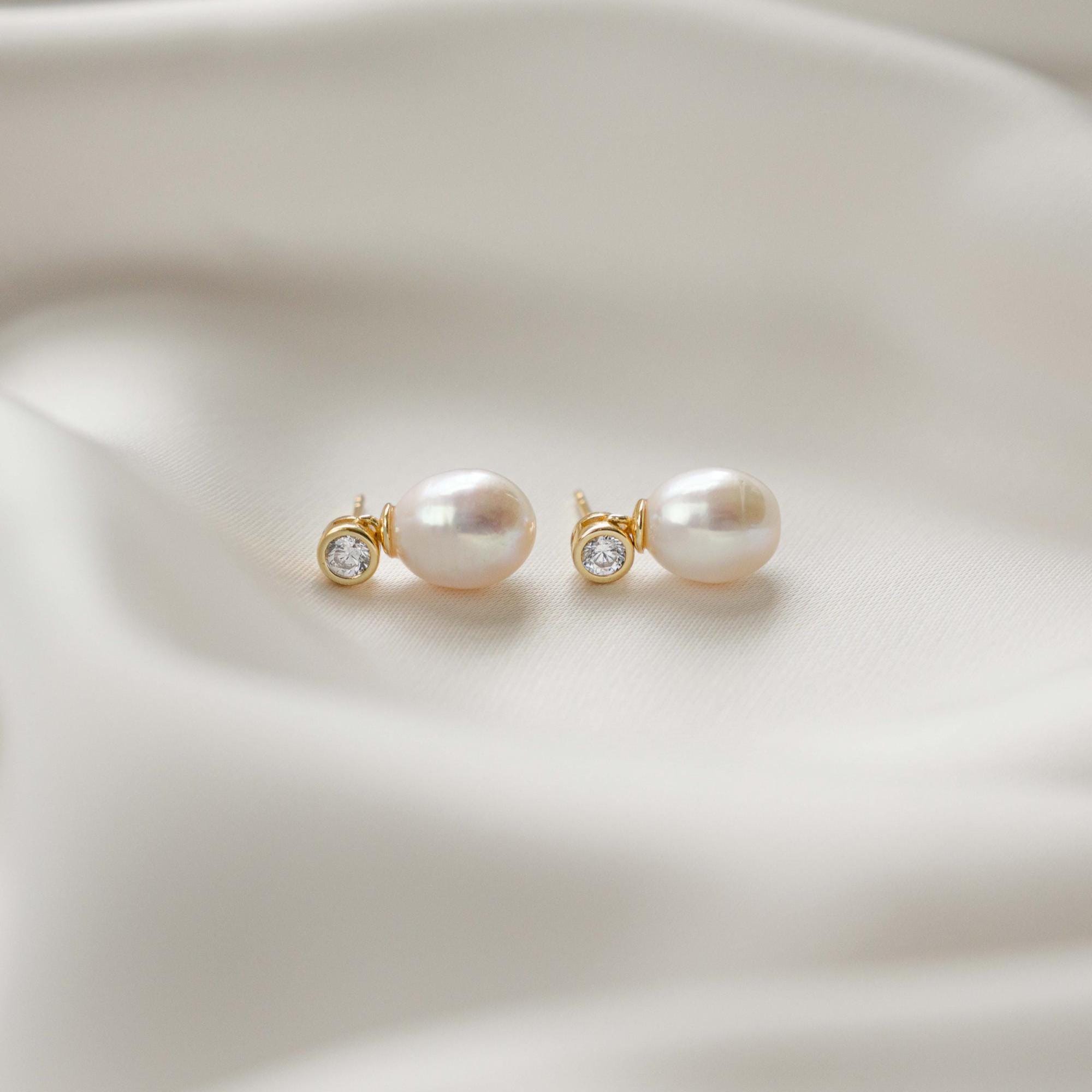 Pearl Earrings, Dangle Earrings, Diamond Stud Earrings, Pearl Jewelry, Drop Earring, Organic Earrings, Bridesmaid Gift, Gift for Her