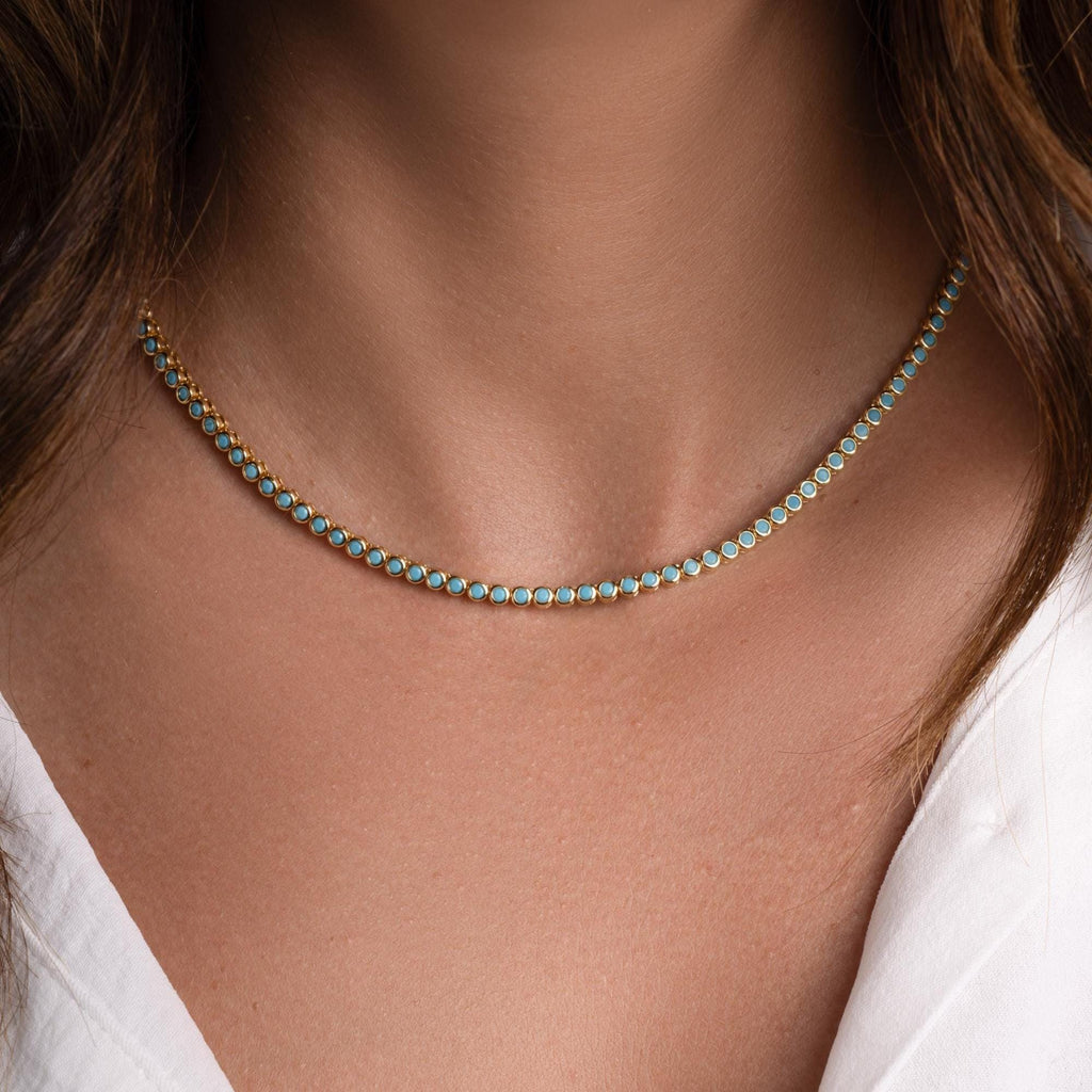 Turquoise Tennis Necklace, Layering Necklace, Turquoise Jewelry, Dainty Jewelry, Summer Jewelry, Bridesmaid Gift, Gift for Her