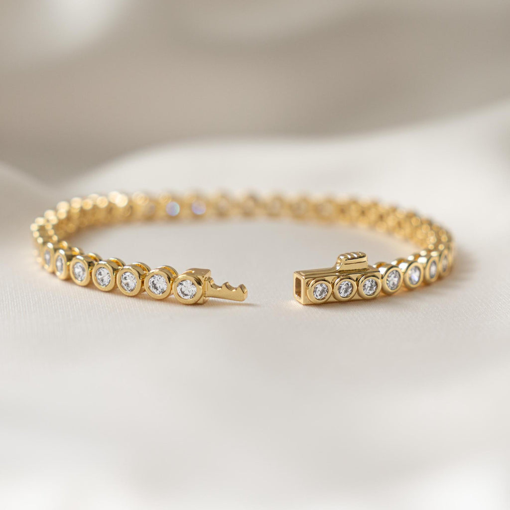 Handmade Tennis Bracelet, Diamond Bracelet, Bezel Tennis Bracelet, Tennis Chain, Gold Stackable Bracelet, Bridal Jewelry, Gift for Her