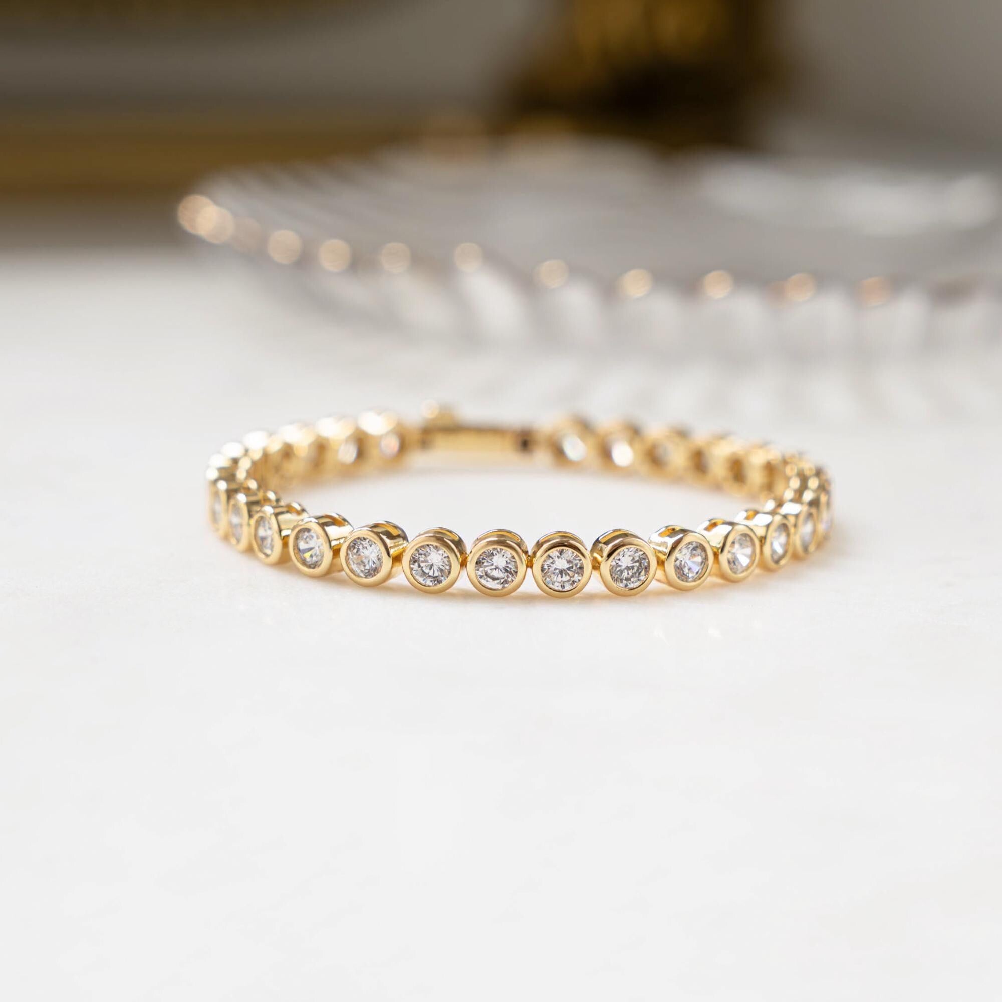 Handmade Bezel Tennis Bracelet, Statement Bracelet, Stackable Bracelet, Wedding Jewelry, Bridal Jewelry, Bridesmaid Gift for Her, 4mm Bezel
