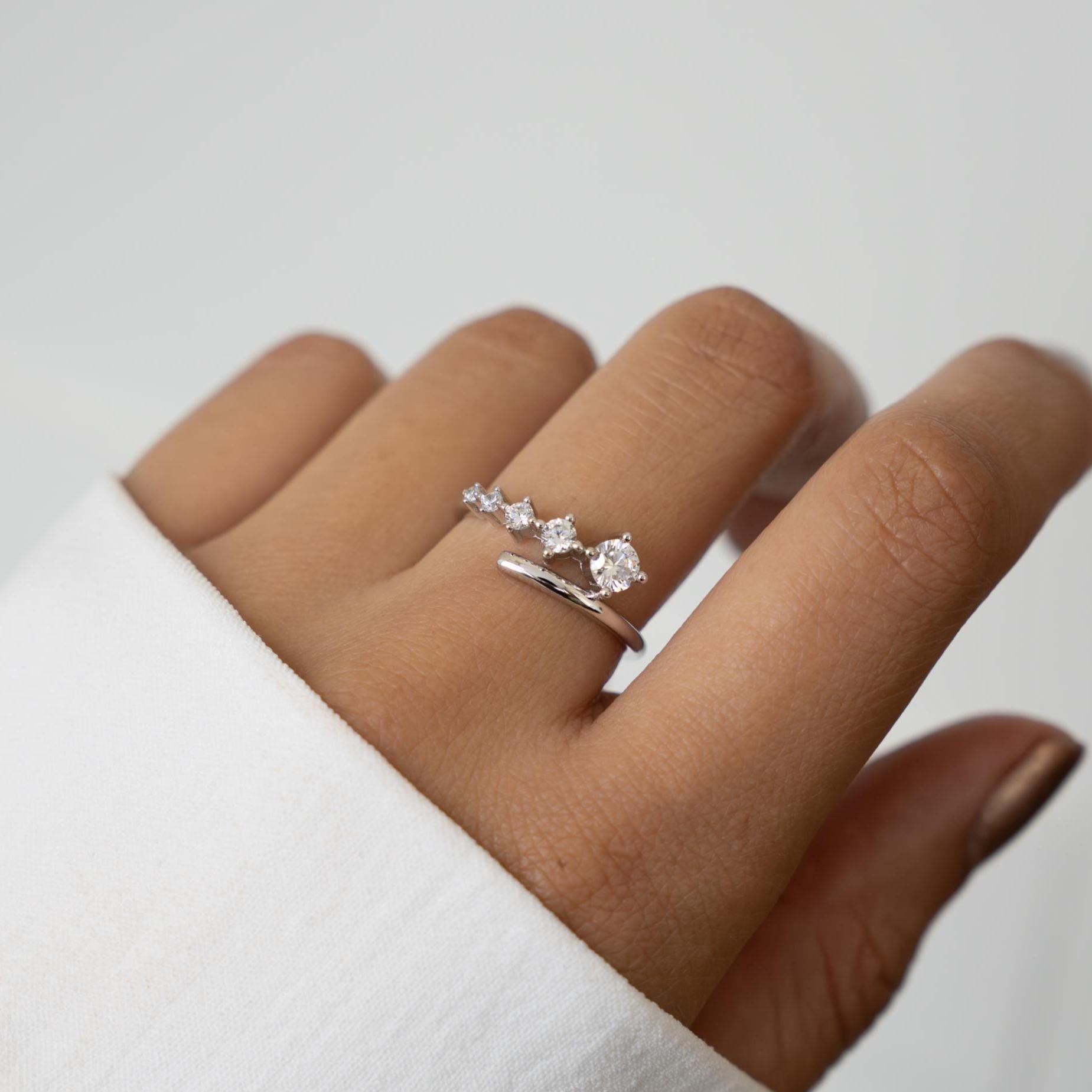Bypass Ring, Spiral Ring, Wrap Ring, Stackable Ring, CZ Ring, Minimalist Ring, Multi Stone Ring, Dainty Ring, Promise Ring, Gift for Her