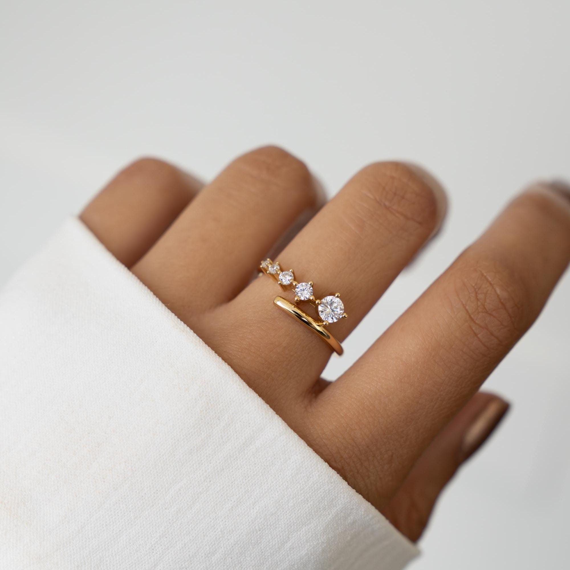 Bypass Ring, Spiral Ring, Wrap Ring, Stackable Ring, CZ Ring, Minimalist Ring, Multi Stone Ring, Dainty Ring, Promise Ring, Gift for Her