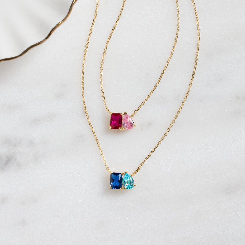 Birthstone Toi et Moi Necklace, Birthstone Necklace, Custom Necklace, Birthstone Jewelry, Personalized Jewelry Gift for Her Anniversary Gift