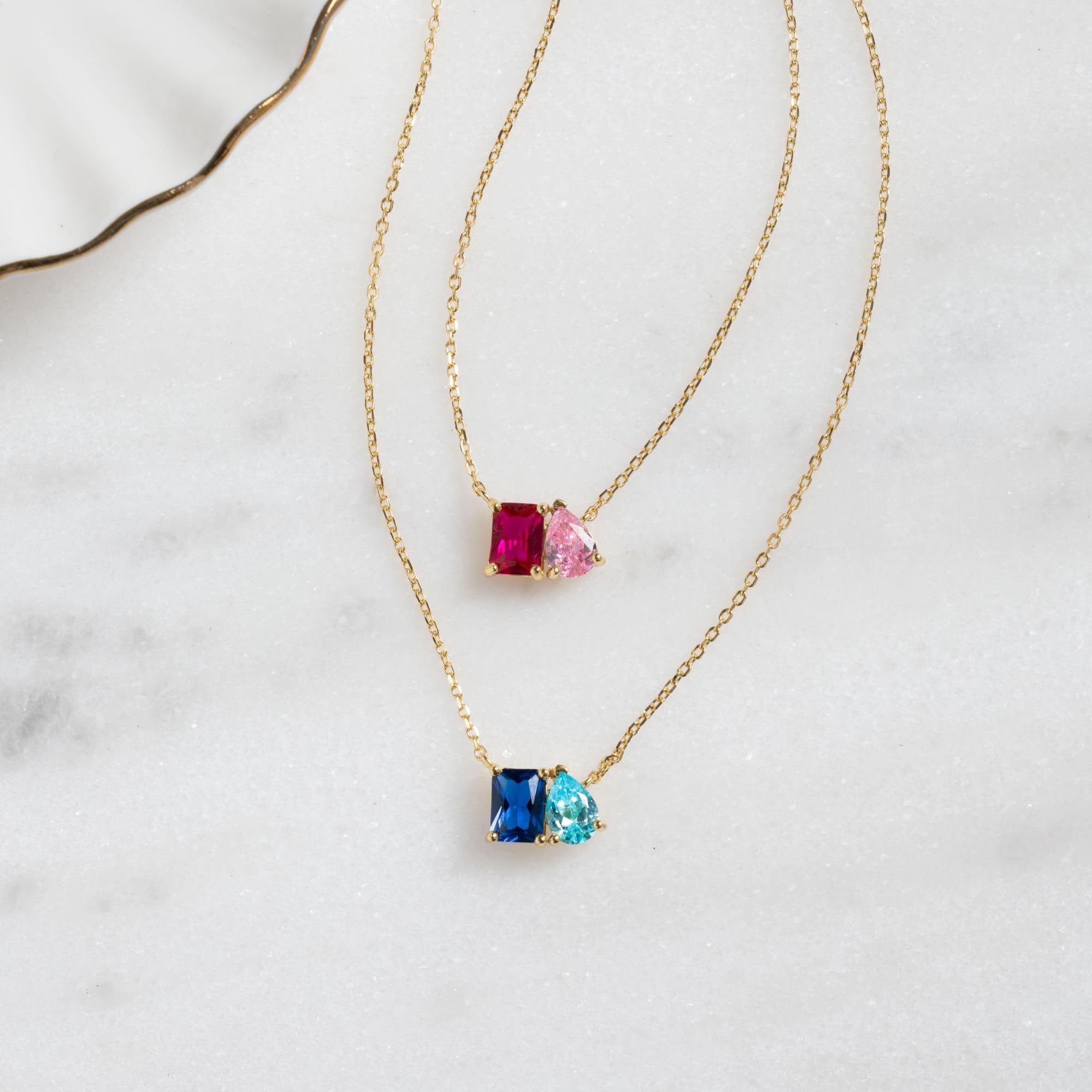 Birthstone Toi et Moi Necklace, Birthstone Necklace, Custom Necklace, Birthstone Jewelry, Personalized Jewelry Gift for Her Anniversary Gift
