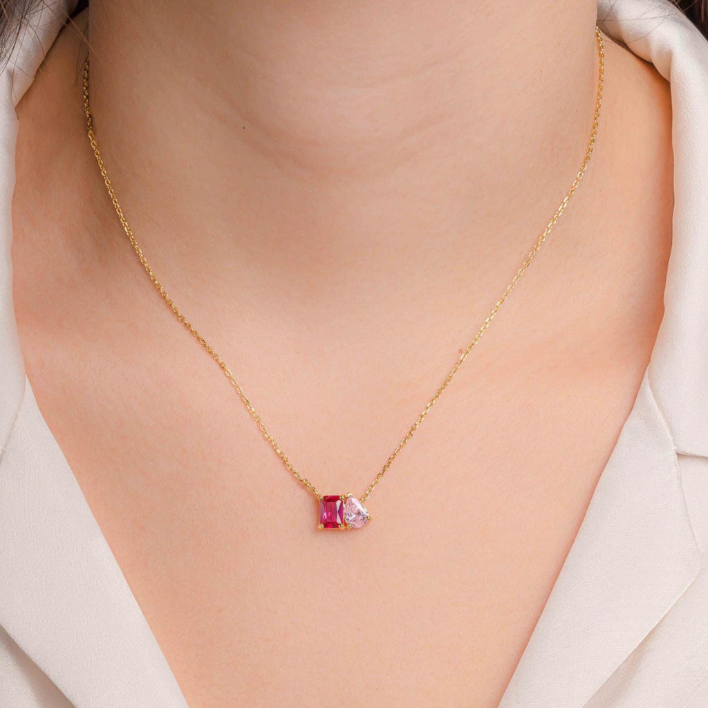 Birthstone Toi et Moi Necklace, Birthstone Necklace, Custom Necklace, Birthstone Jewelry, Personalized Jewelry Gift for Her Anniversary Gift