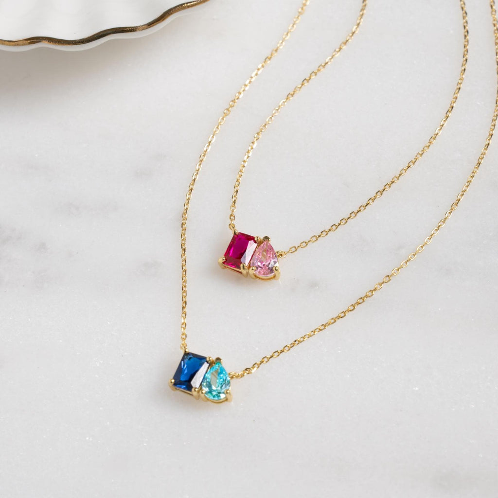 Birthstone Toi et Moi Necklace, Birthstone Necklace, Custom Necklace, Birthstone Jewelry, Personalized Jewelry Gift for Her Anniversary Gift