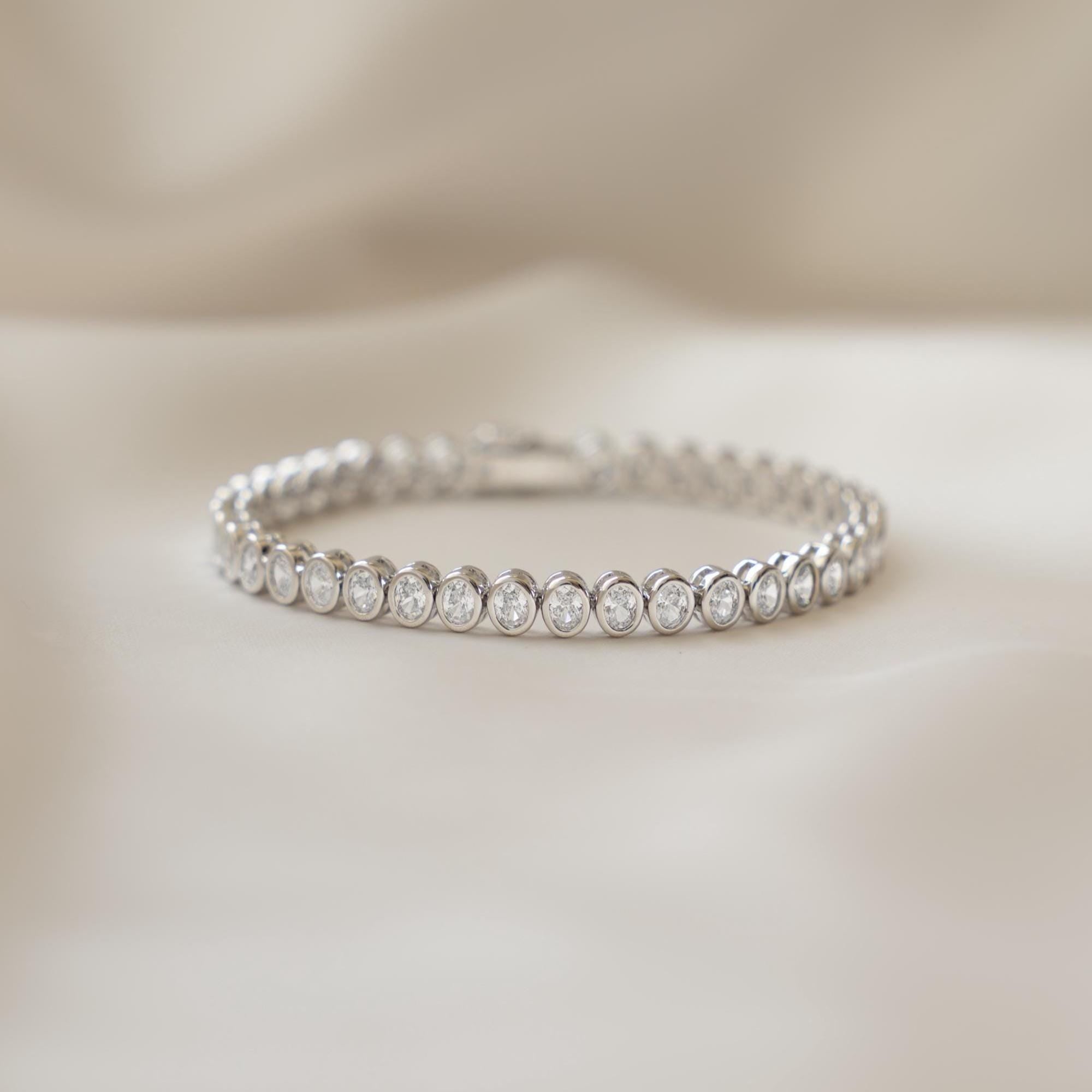 Handmade Tennis Bracelet, Oval Diamond, Bezel Tennis Bracelet, Bridal Jewelry, Diamond Bezel Bracelet, Bridesmaids Gift, Gift for Her