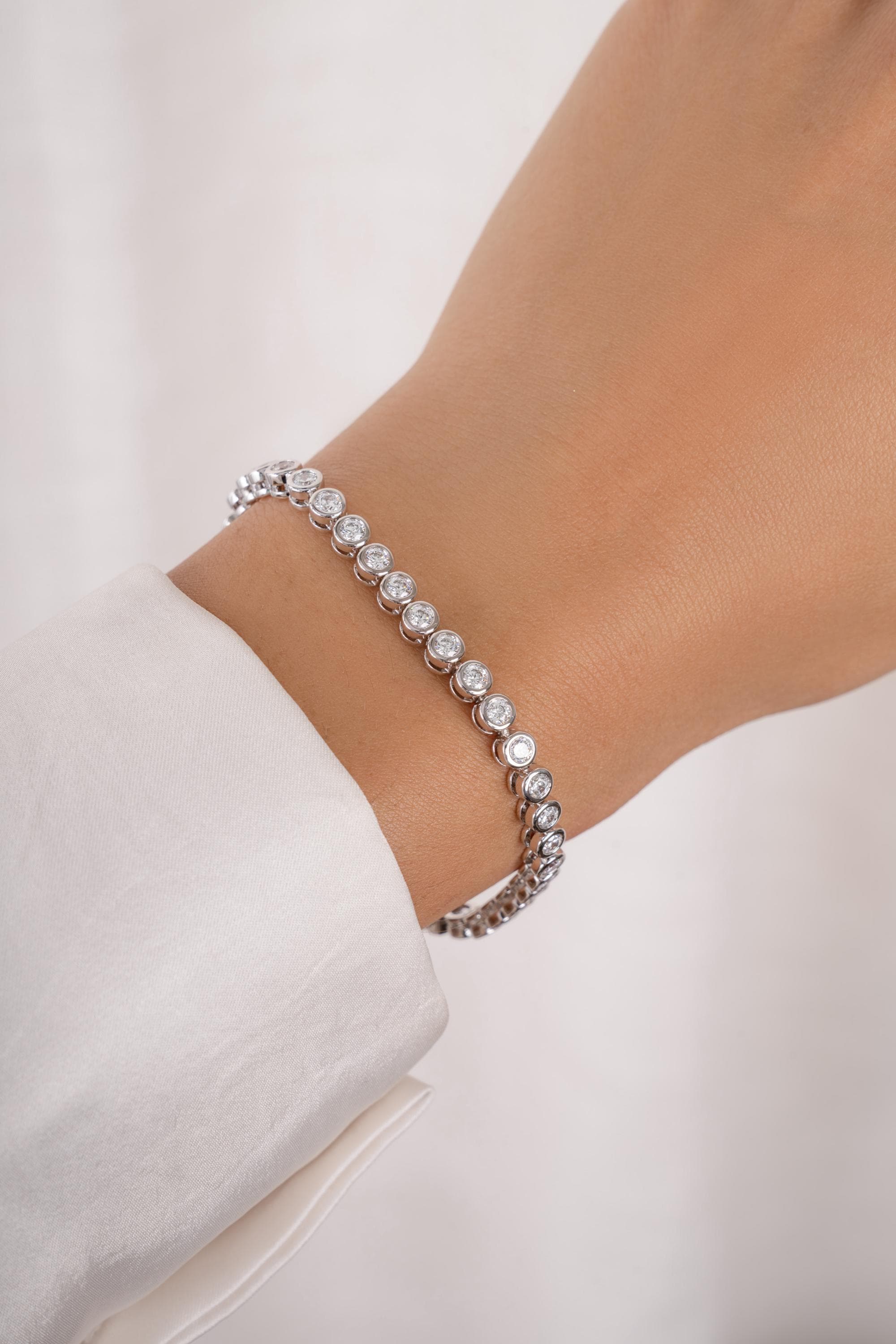 Handmade Tennis Bracelet, Diamond Bracelet, Bezel Tennis Bracelet, Tennis Chain, Gold Stackable Bracelet, Bridal Jewelry, Gift for Her