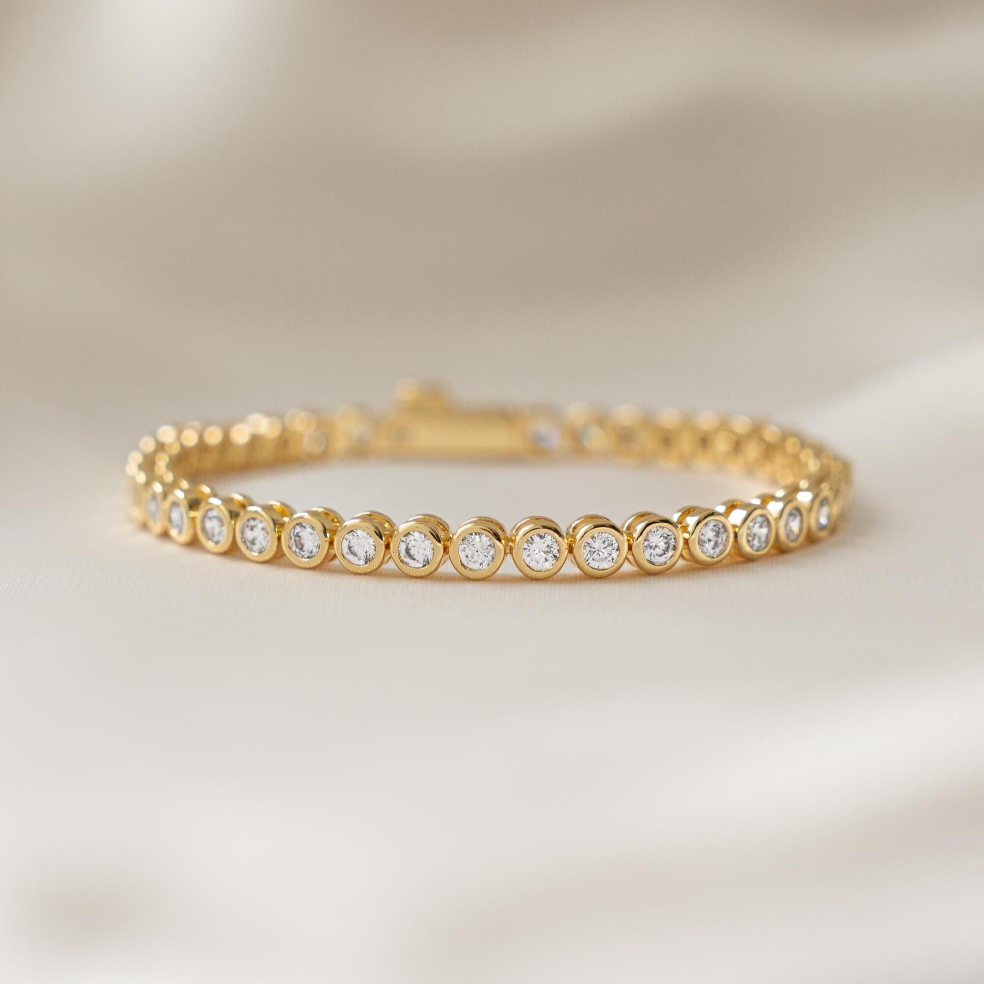 Handmade Tennis Bracelet, Diamond Bracelet, Bezel Tennis Bracelet, Tennis Chain, Gold Stackable Bracelet, Bridal Jewelry, Gift for Her
