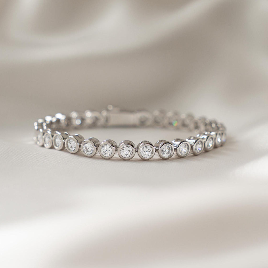 Handmade Bezel Tennis Bracelet, Statement Bracelet, Stackable Bracelet, Wedding Jewelry, Bridal Jewelry, Bridesmaid Gift for Her, 4mm Bezel