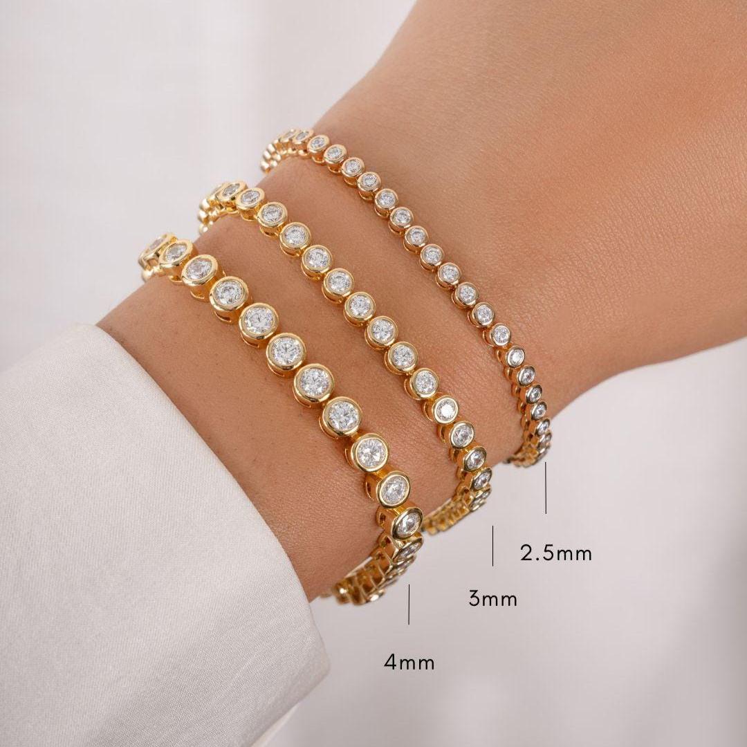 Handmade Bezel Tennis Bracelet, Statement Bracelet, Stackable Bracelet, Wedding Jewelry, Bridal Jewelry, Bridesmaid Gift for Her, 4mm Bezel