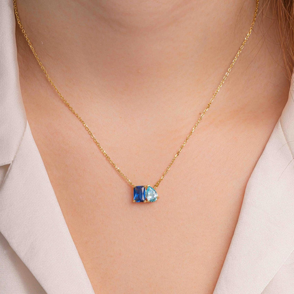 Birthstone Toi et Moi Necklace, Birthstone Necklace, Custom Necklace, Birthstone Jewelry, Personalized Jewelry Gift for Her Anniversary Gift