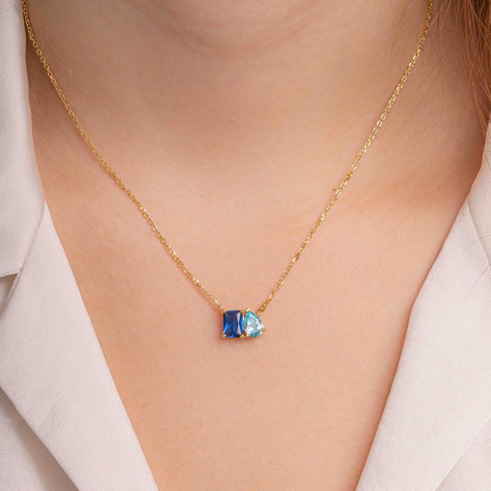 Birthstone Toi et Moi Necklace, Birthstone Necklace, Custom Necklace, Birthstone Jewelry, Personalized Jewelry Gift for Her Anniversary Gift