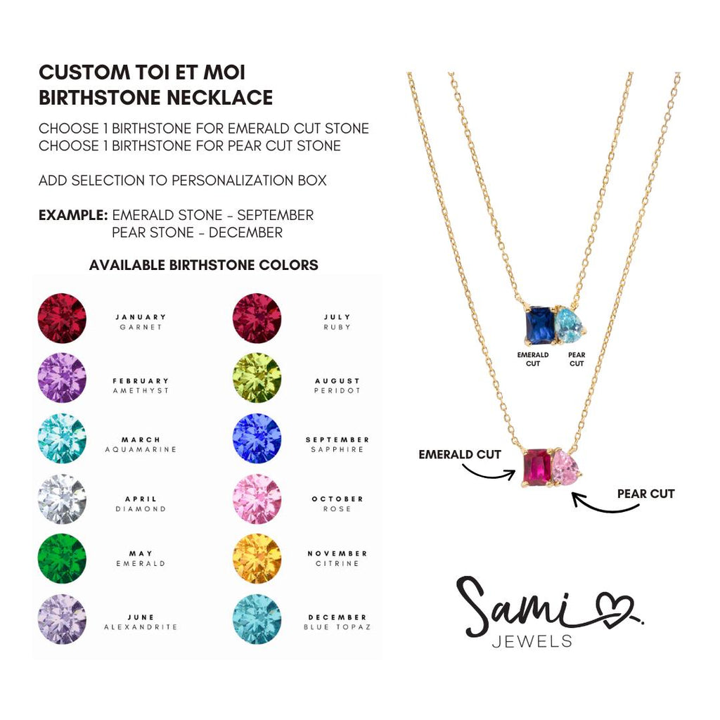 Birthstone Toi et Moi Necklace, Birthstone Necklace, Custom Necklace, Birthstone Jewelry, Personalized Jewelry Gift for Her Anniversary Gift