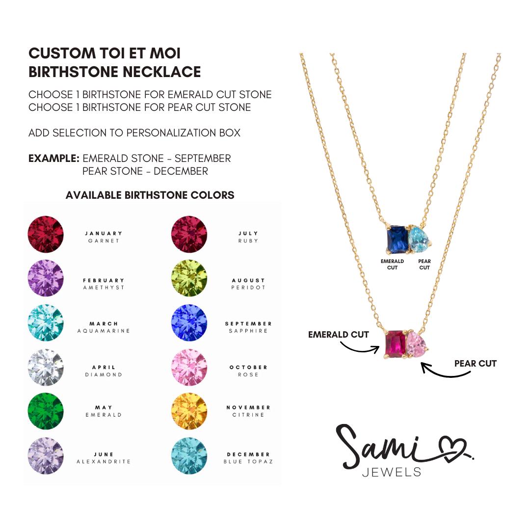 Birthstone Toi et Moi Necklace, Birthstone Necklace, Custom Necklace, Birthstone Jewelry, Personalized Jewelry Gift for Her Anniversary Gift