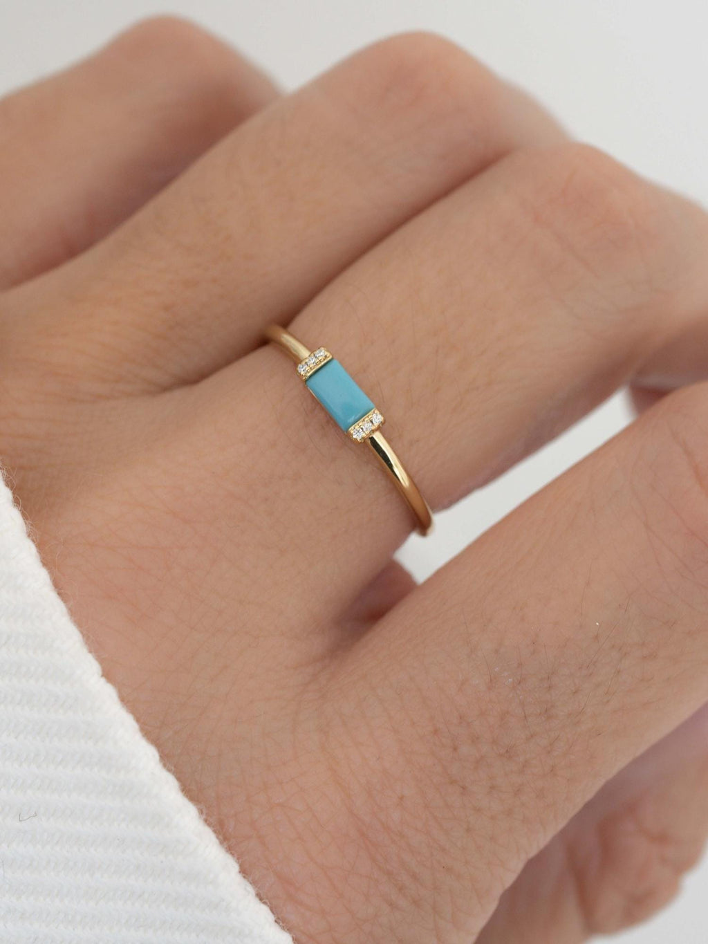 Turquoise Ring by Sami Jewels, Baguette Ring, Gemstone Ring, Dainty Ring, Stackable Rings, Minimalist Ring, Gold Ring, Turquoise Jewelry