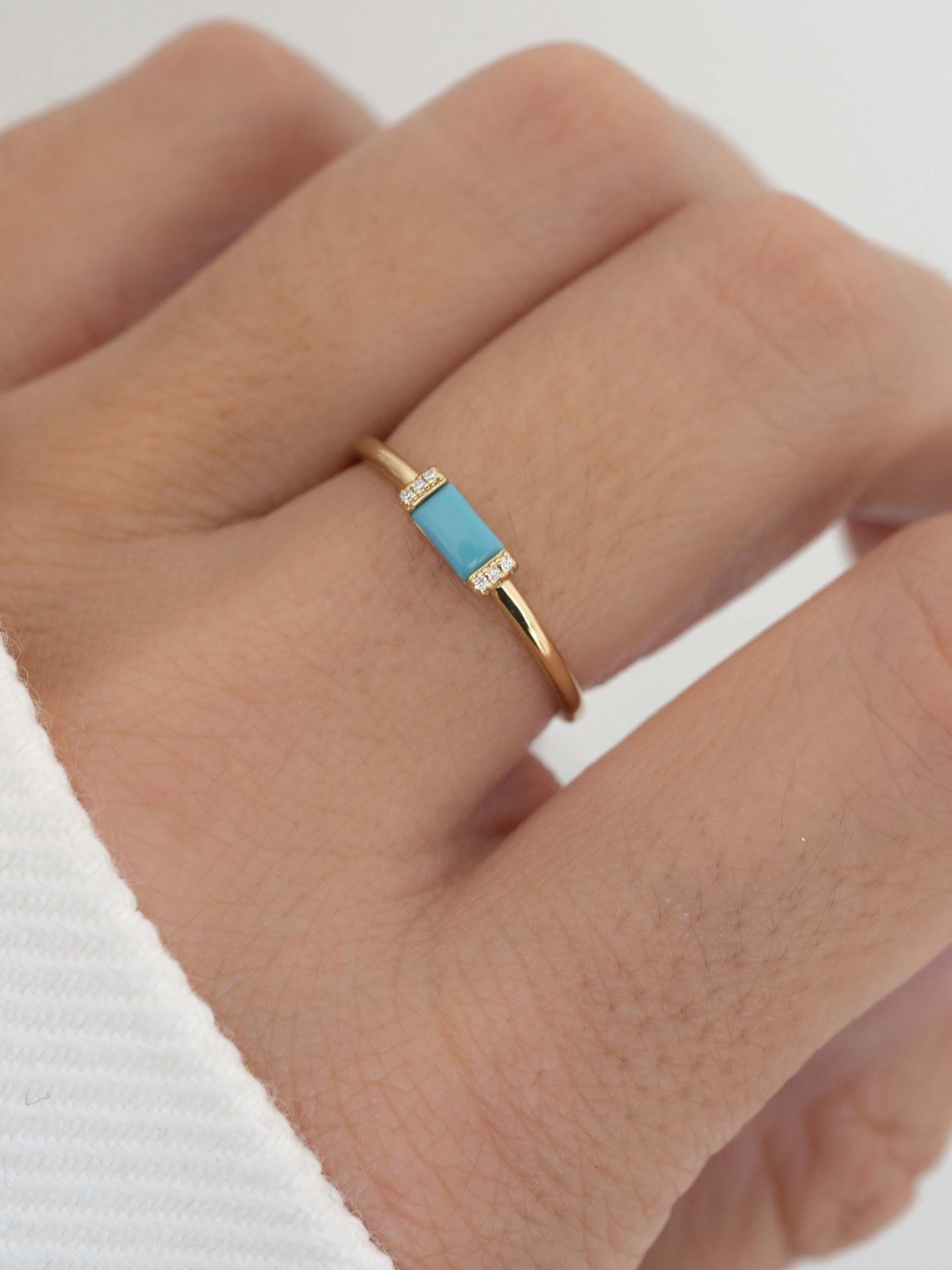 Turquoise Ring by Sami Jewels, Baguette Ring, Gemstone Ring, Dainty Ring, Stackable Rings, Minimalist Ring, Gold Ring, Turquoise Jewelry