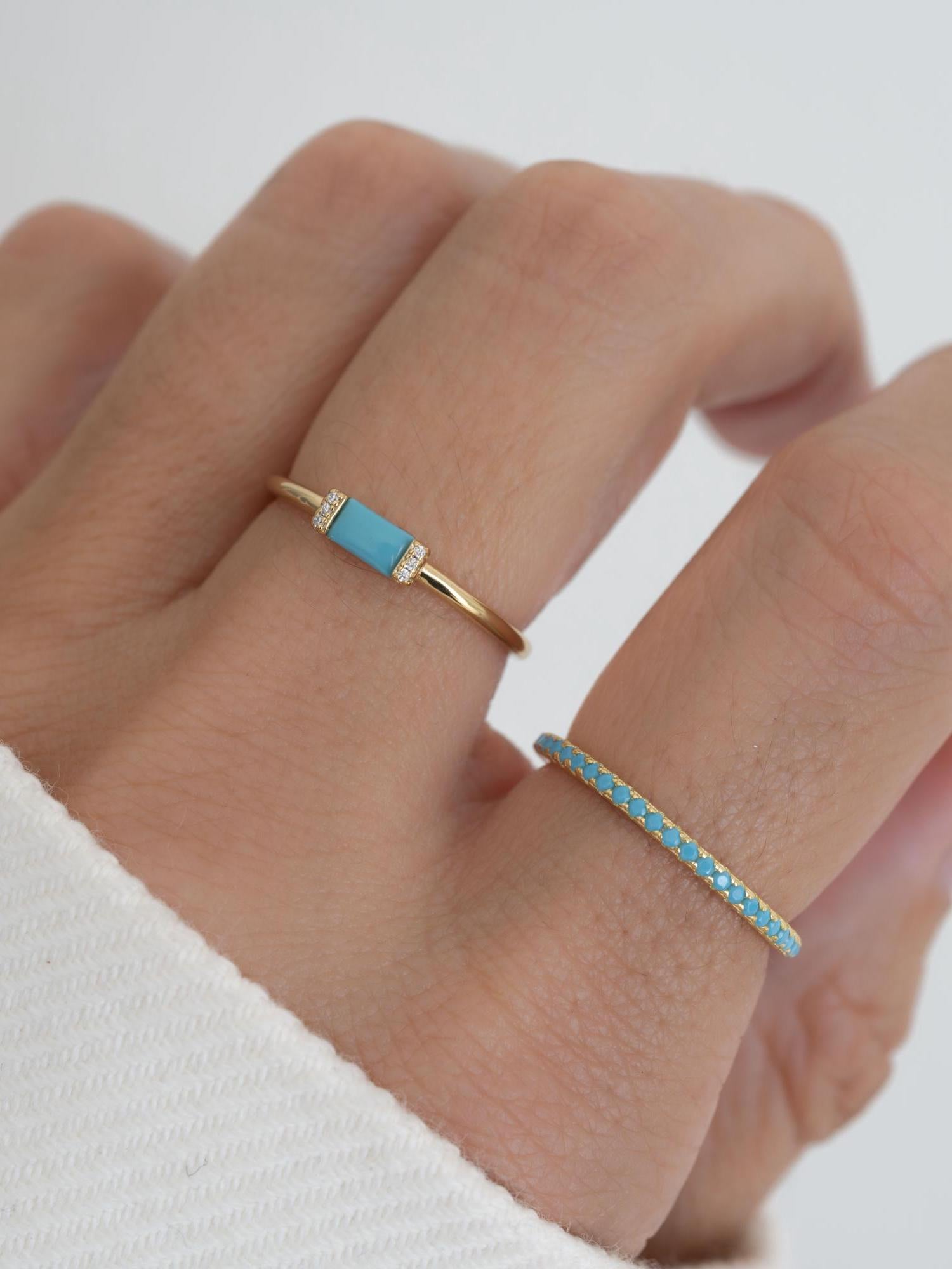 Turquoise Ring by Sami Jewels, Baguette Ring, Gemstone Ring, Dainty Ring, Stackable Rings, Minimalist Ring, Gold Ring, Turquoise Jewelry