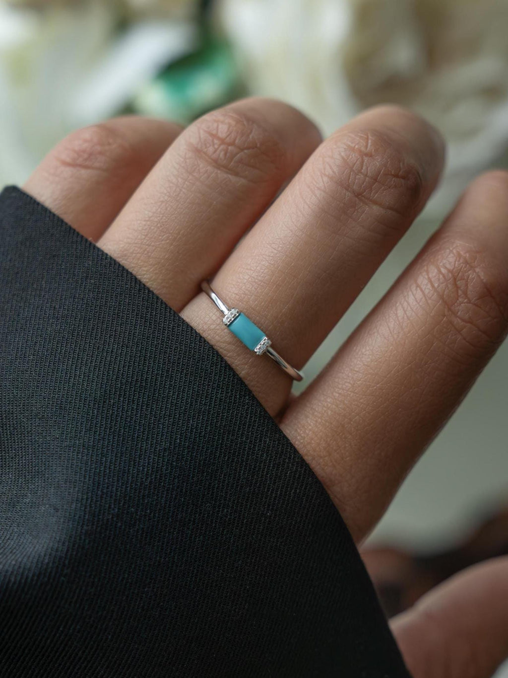 Turquoise Ring by Sami Jewels, Baguette Ring, Gemstone Ring, Dainty Ring, Stackable Rings, Minimalist Ring, Gold Ring, Turquoise Jewelry