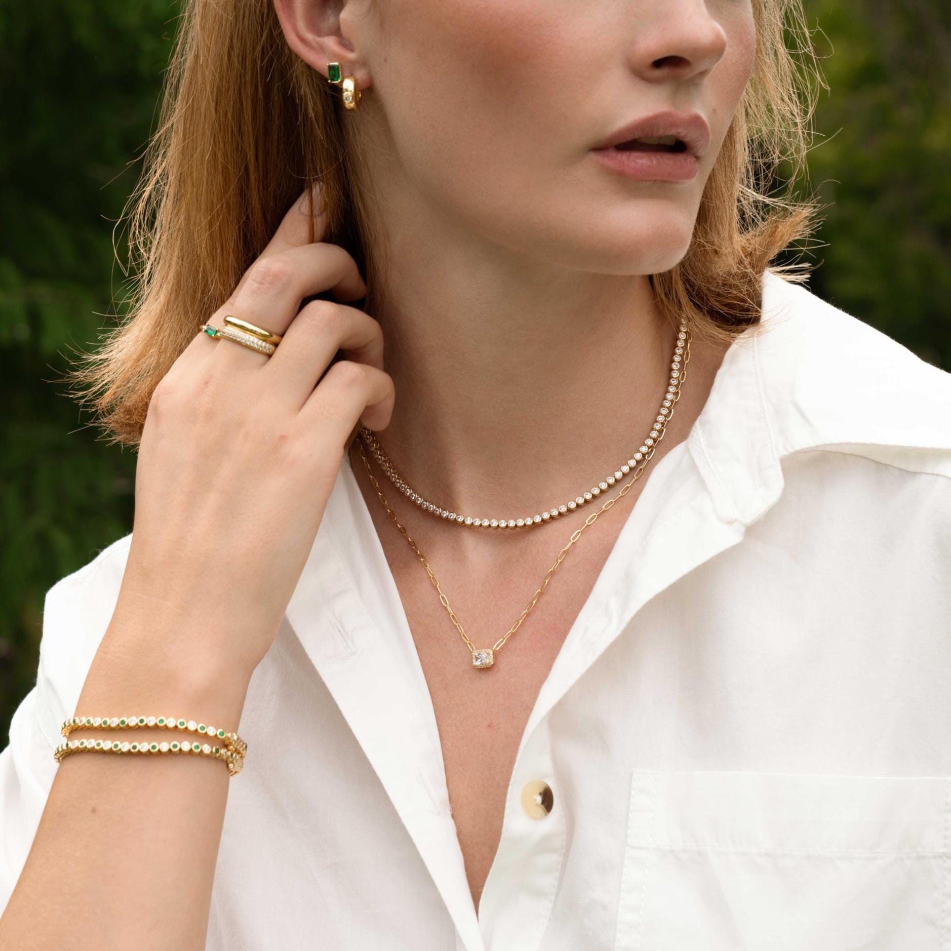 Dainty Halo Baguette Necklace, Paperclip Chain Necklace, Pendant Necklace, Minimalist Necklace, Dainty Necklace, Gift for Her, Layering