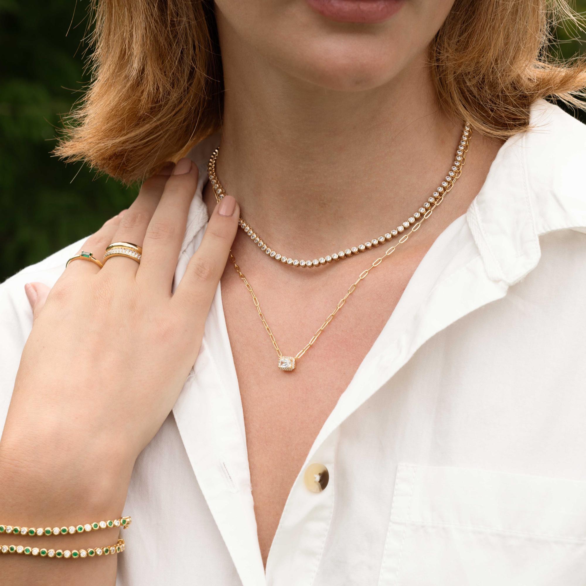 Dainty Halo Baguette Necklace, Paperclip Chain Necklace, Pendant Necklace, Minimalist Necklace, Dainty Necklace, Gift for Her, Layering