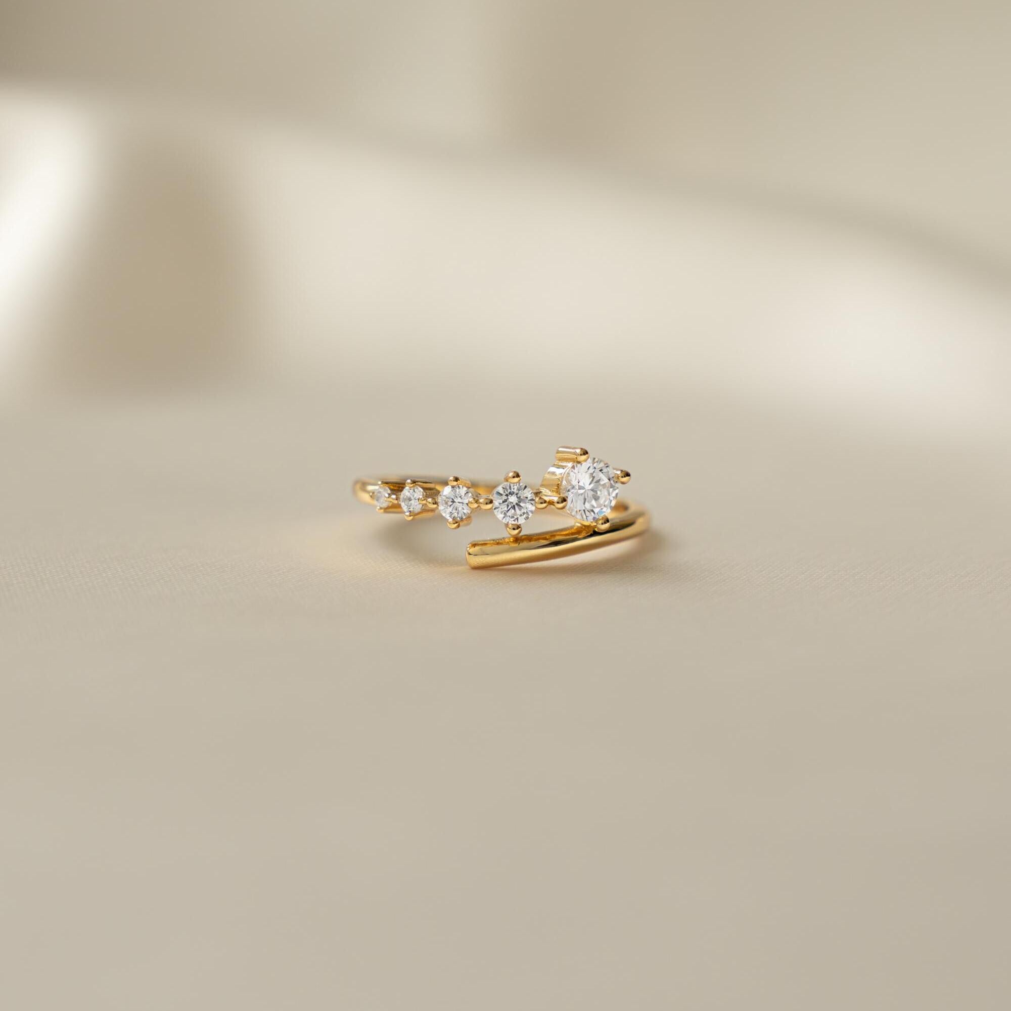 Bypass Ring, Spiral Ring, Wrap Ring, Stackable Ring, CZ Ring, Minimalist Ring, Multi Stone Ring, Dainty Ring, Promise Ring, Gift for Her