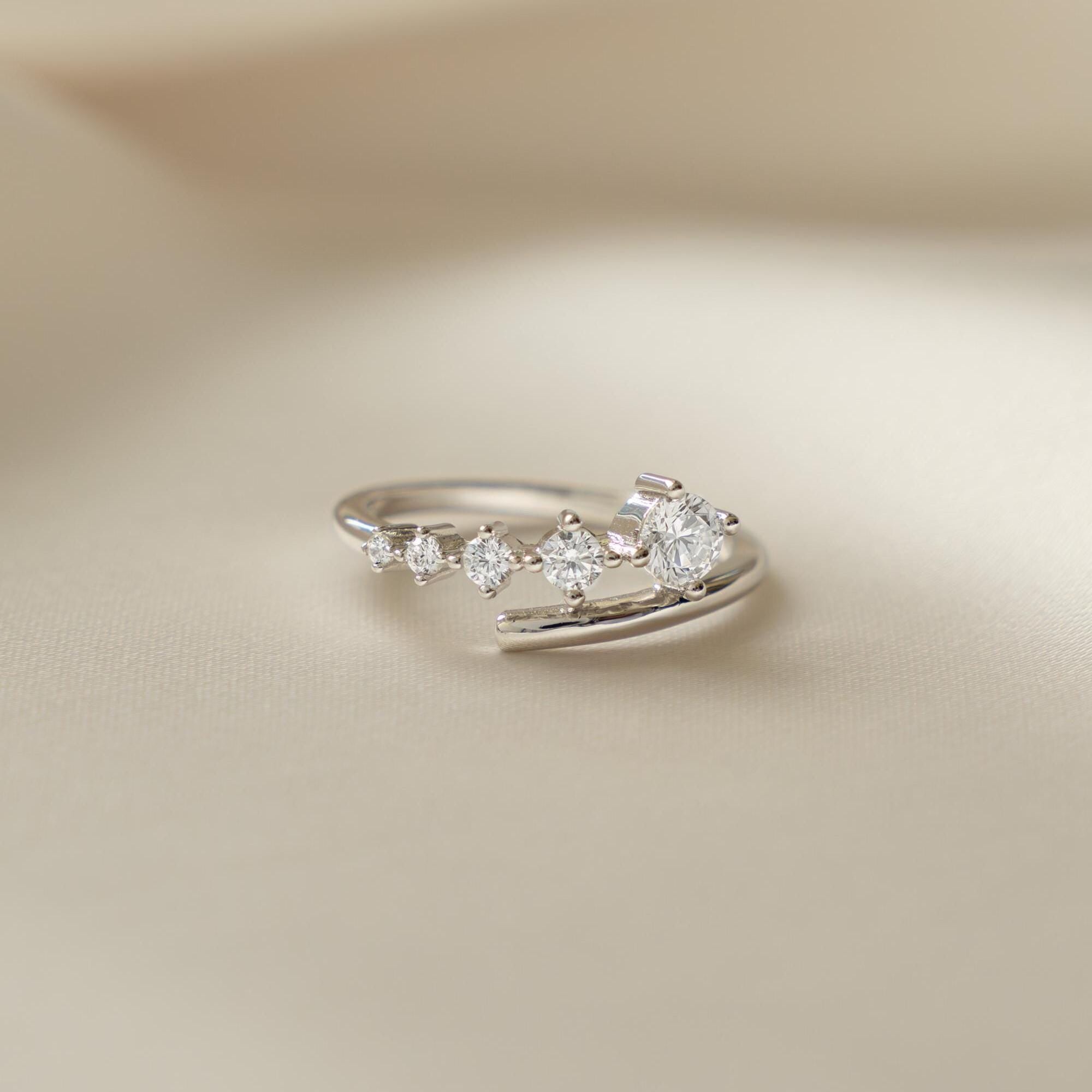 Bypass Ring, Spiral Ring, Wrap Ring, Stackable Ring, CZ Ring, Minimalist Ring, Multi Stone Ring, Dainty Ring, Promise Ring, Gift for Her