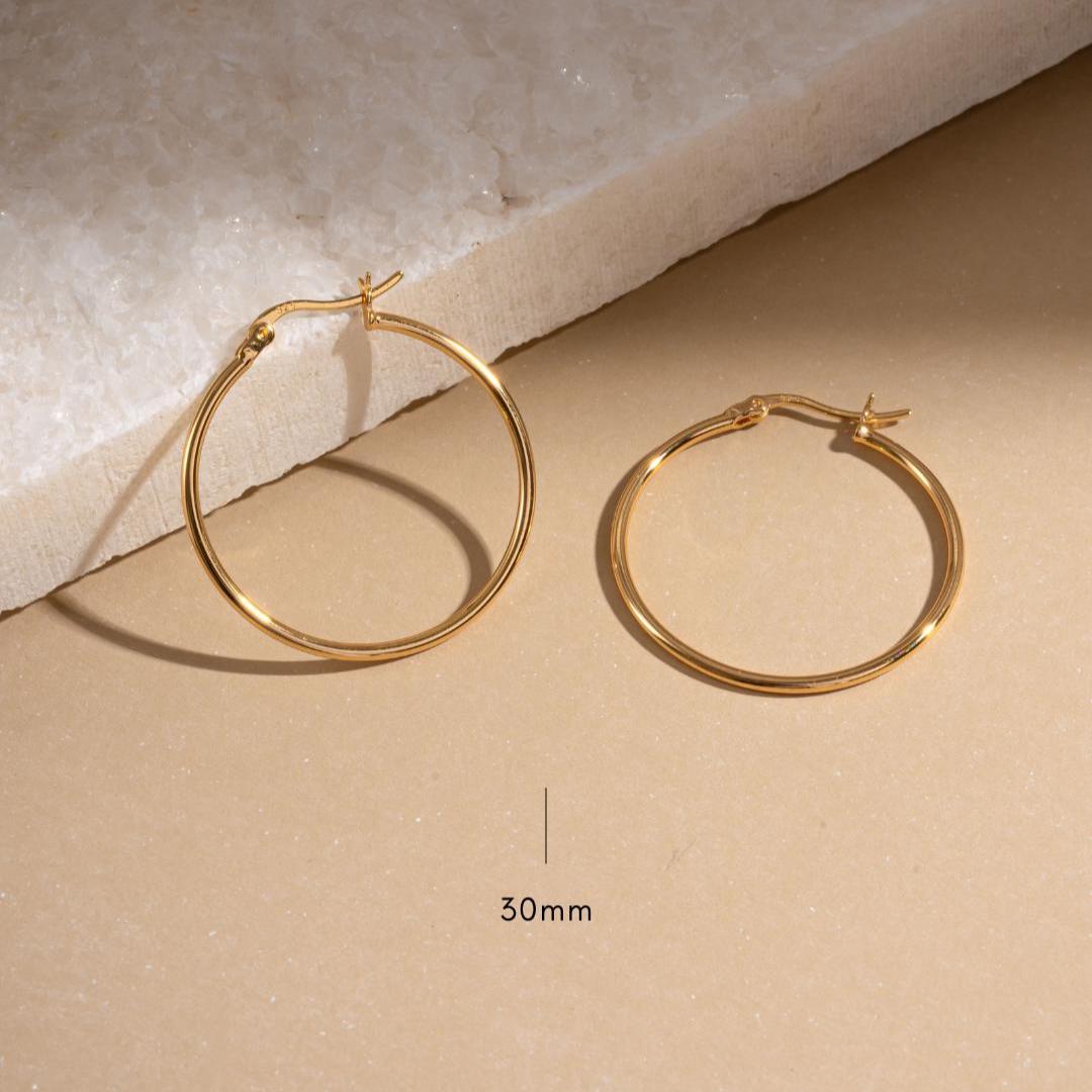 Classic Hoop Earrings, Gold Hoops, Sterling Silver Hoops, Dainty Earrings, Lightweight Earrings, Everyday Earrings, Gift for Her, 30mm Hoops