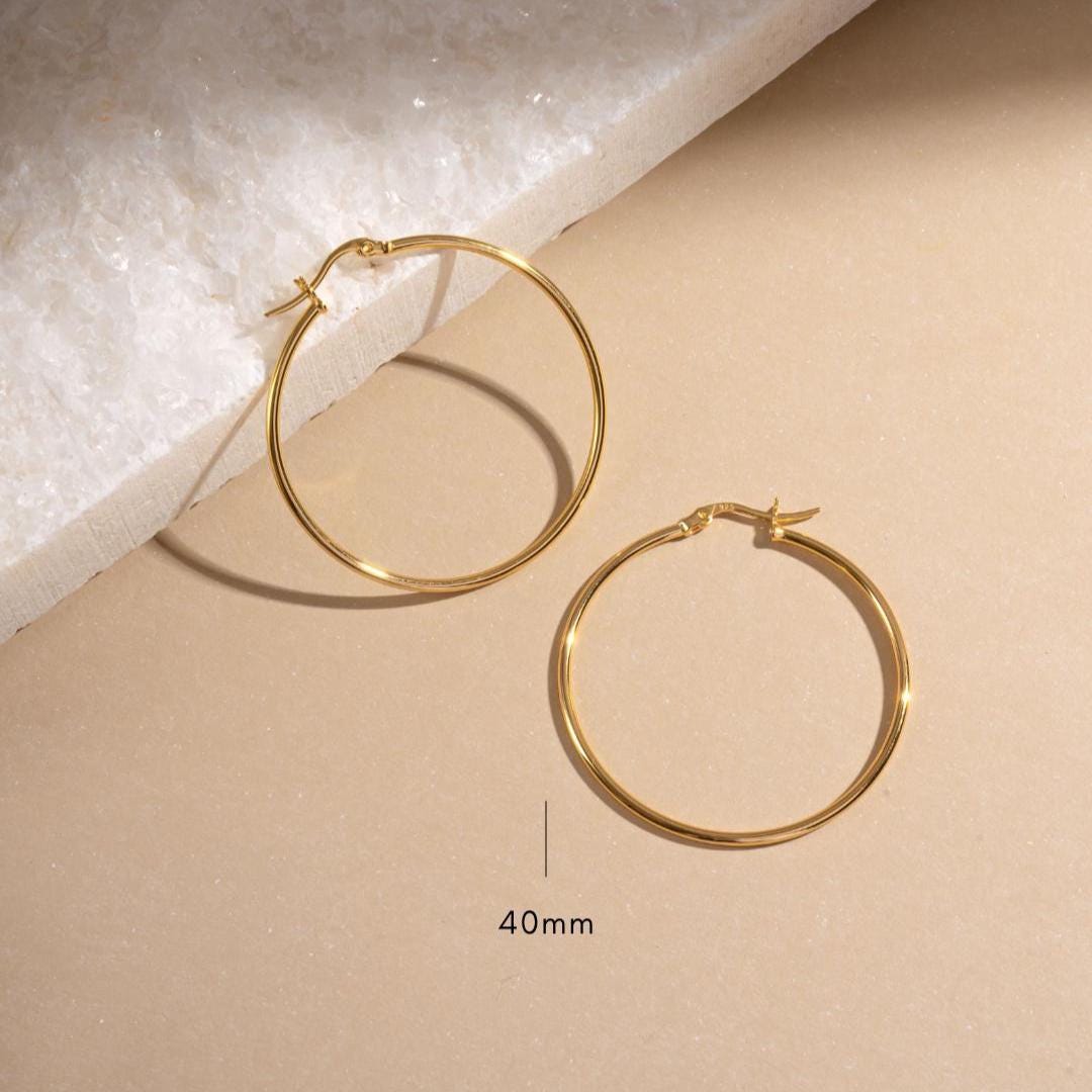 Classic Hoop Earrings, Gold Hoops, Sterling Silver Hoops, Dainty Earrings, Lightweight Earrings, Everyday Earrings, Gift for Her, 30mm Hoops